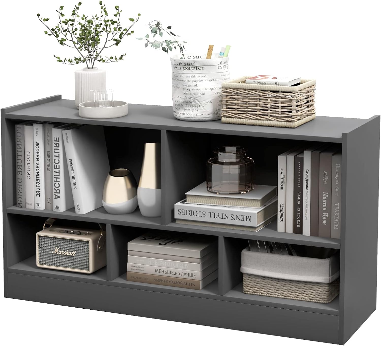 IFANNY – Estantería de 5 cubos, organizador de 2 niveles con compartimentos abiertos, estanterías y estanterías de madera, estantes de