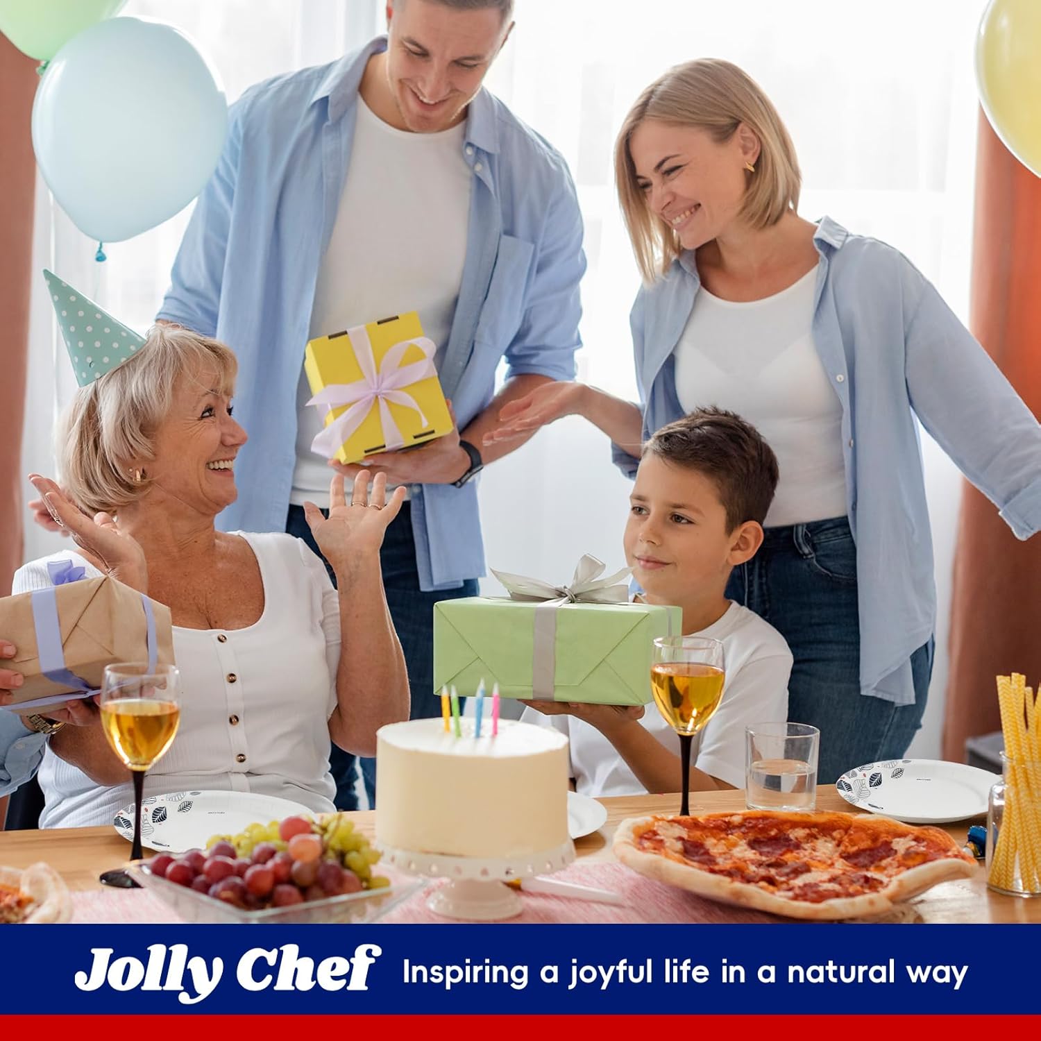 JOLLY CHEF 280 platos de papel de 8 pulgadas, a prueba de remojo, a prueba de cortes, platos de papel desechables impresos de hojas resistentes para