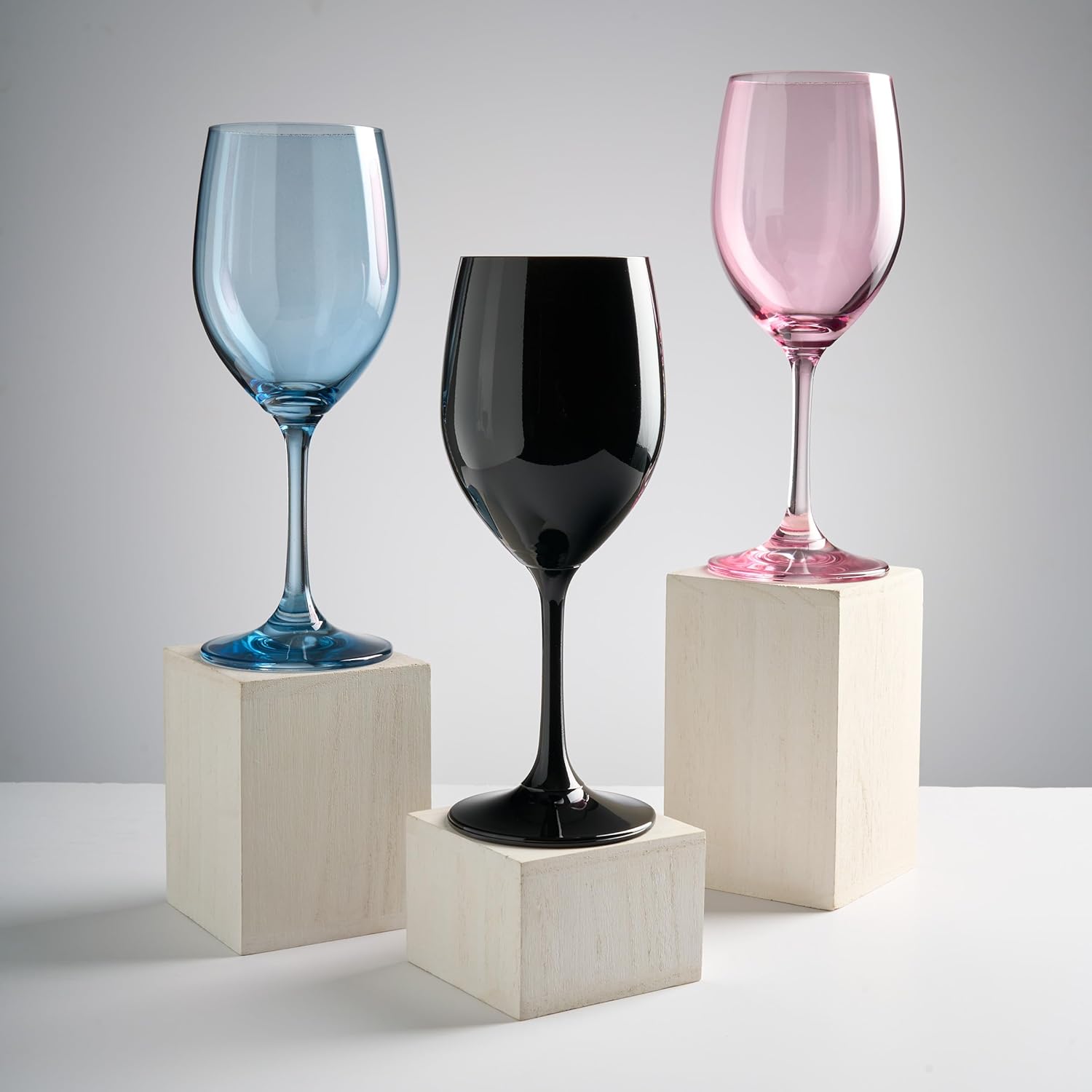 Copas de vino, copas de vino con tallo, copas de vino tinto, vasos de cristal para beber, aptos para lavavajillas, color azul, 12 onzas, juego de 4