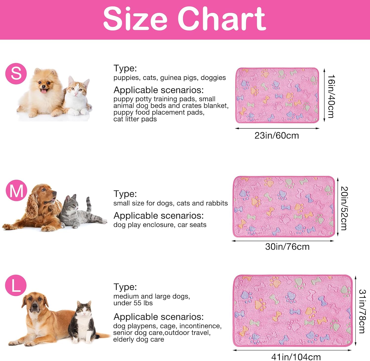 Dono 1 paquete de 6 mantas de perro y gato, manta de forro polar suave y esponjosa para perros pequeños, medianos y grandes, estampado de pata rosa,