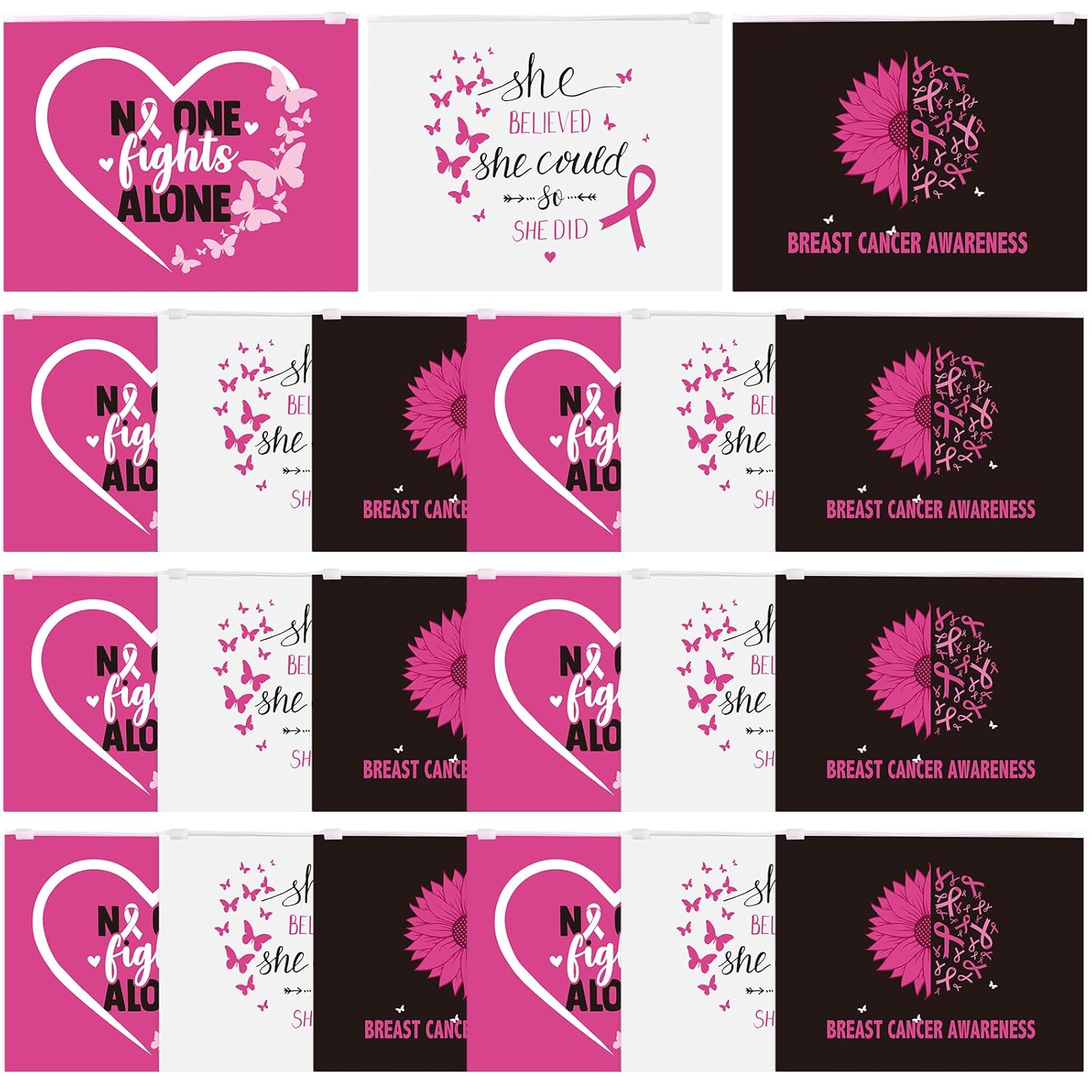 Kajaia 120 bolsas de maquillaje para concientización sobre el cáncer de mama, bolsa de maquillaje para mujeres, bolsa cosmética con cremallera para