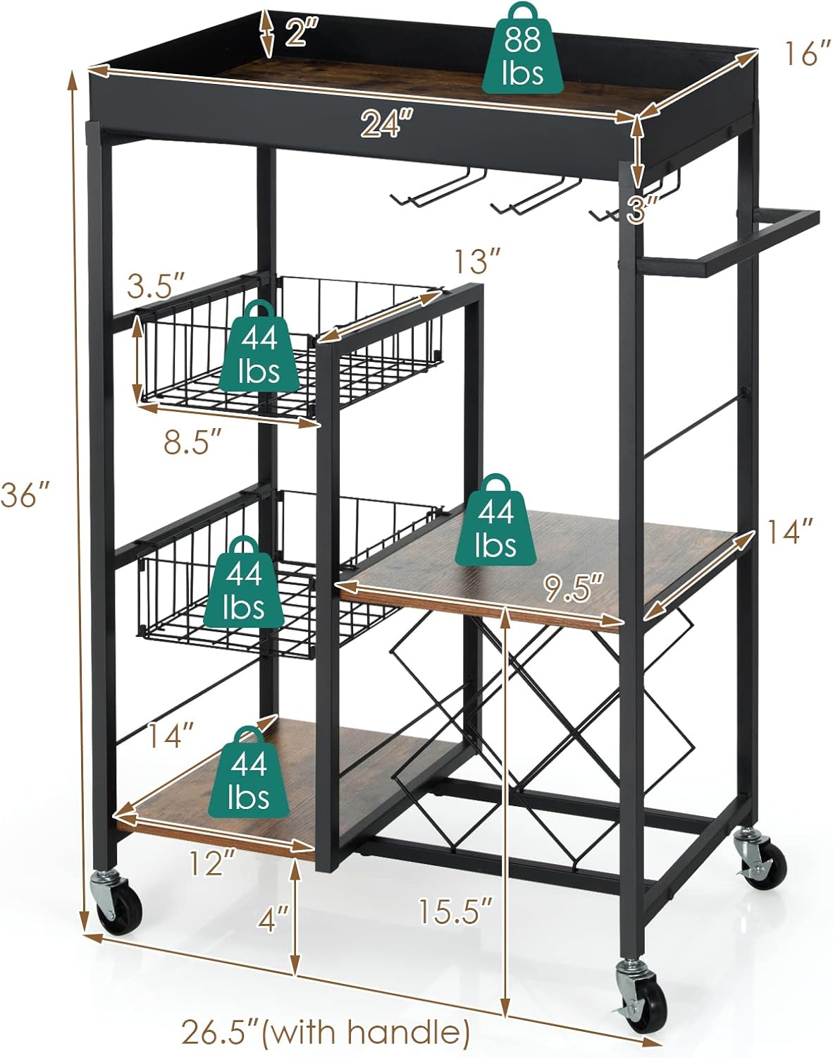 Giantex Carrito de isla de cocina con ruedas, carrito de servicio de bar móvil, con bandeja superior extraíble, estante para vino, soporte para