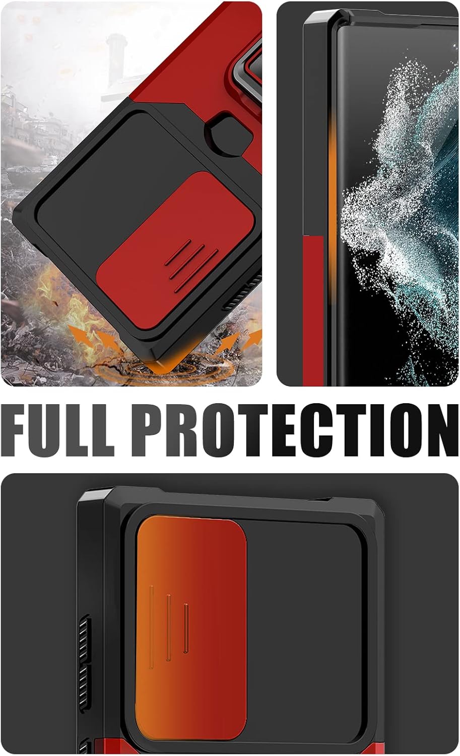 Jusy Funda tipo cartera para Samsung Galaxy S22 Ultra y 2 protectores de pantalla, con funda deslizante para cámara, ranura para tarjetas y anillo