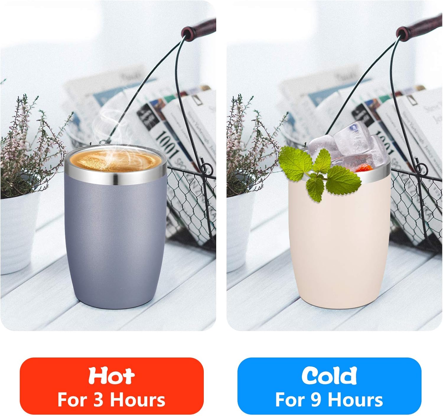 VEGOND – Vaso de acero inoxidable con tapa y popote, 12 onzas, doble pared con aislamiento térmico al vacío, taza de café reutilizable y portátil