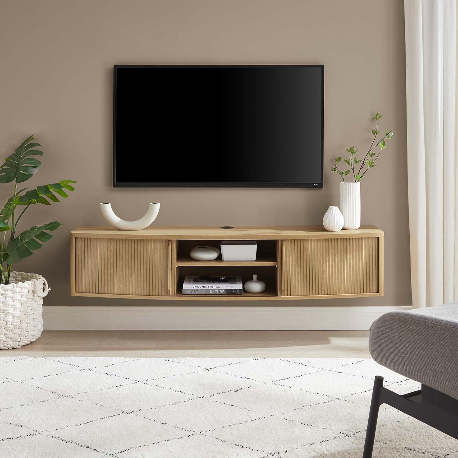 Modway Resonance – Mueble para TV de pared (60 pulgadas), color roble