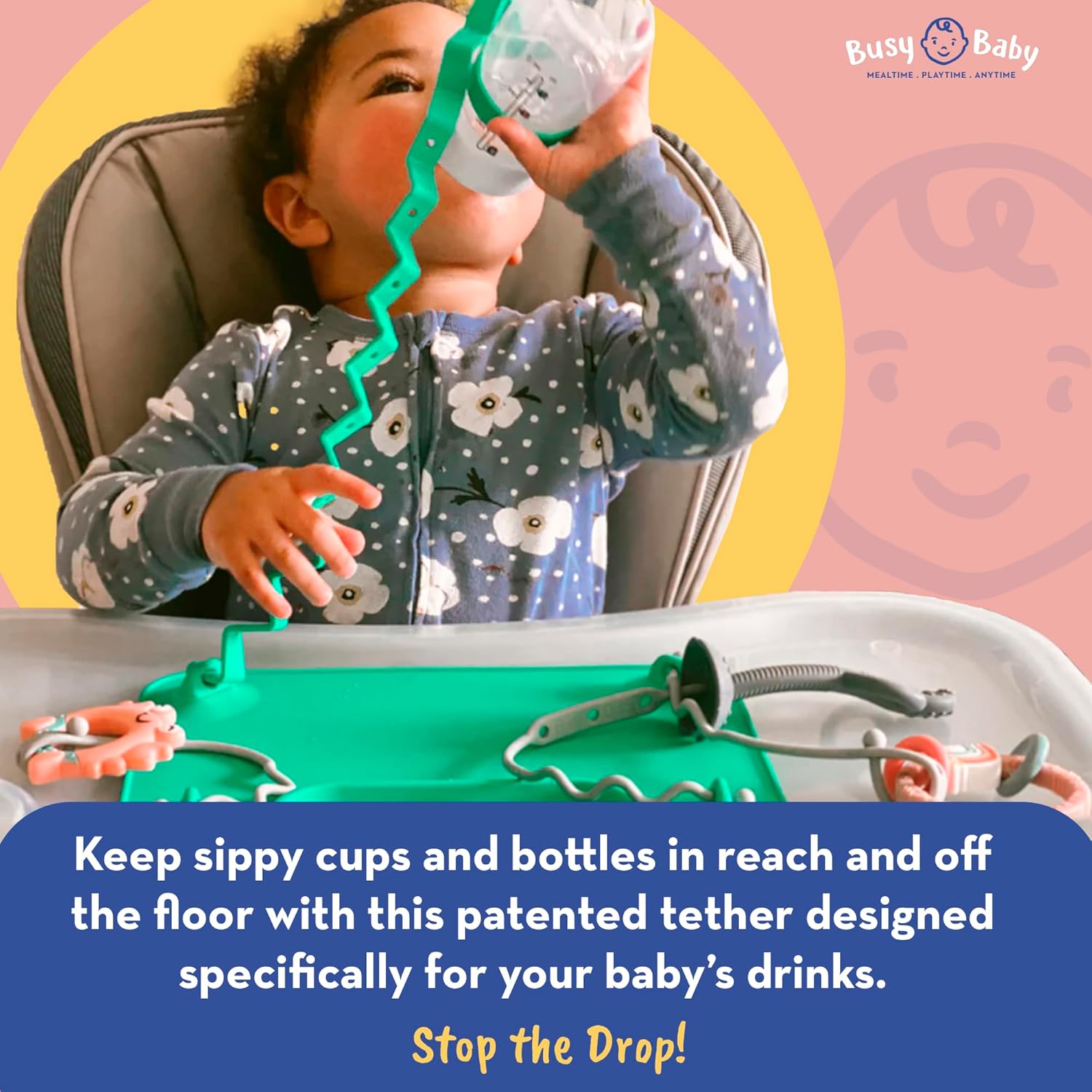 Busy Baby Bungee para botellas  Correa para vasos  Mantén las botellas y las tazas para beber fuera del suelo  Ideal para bebés, niños pequeños y