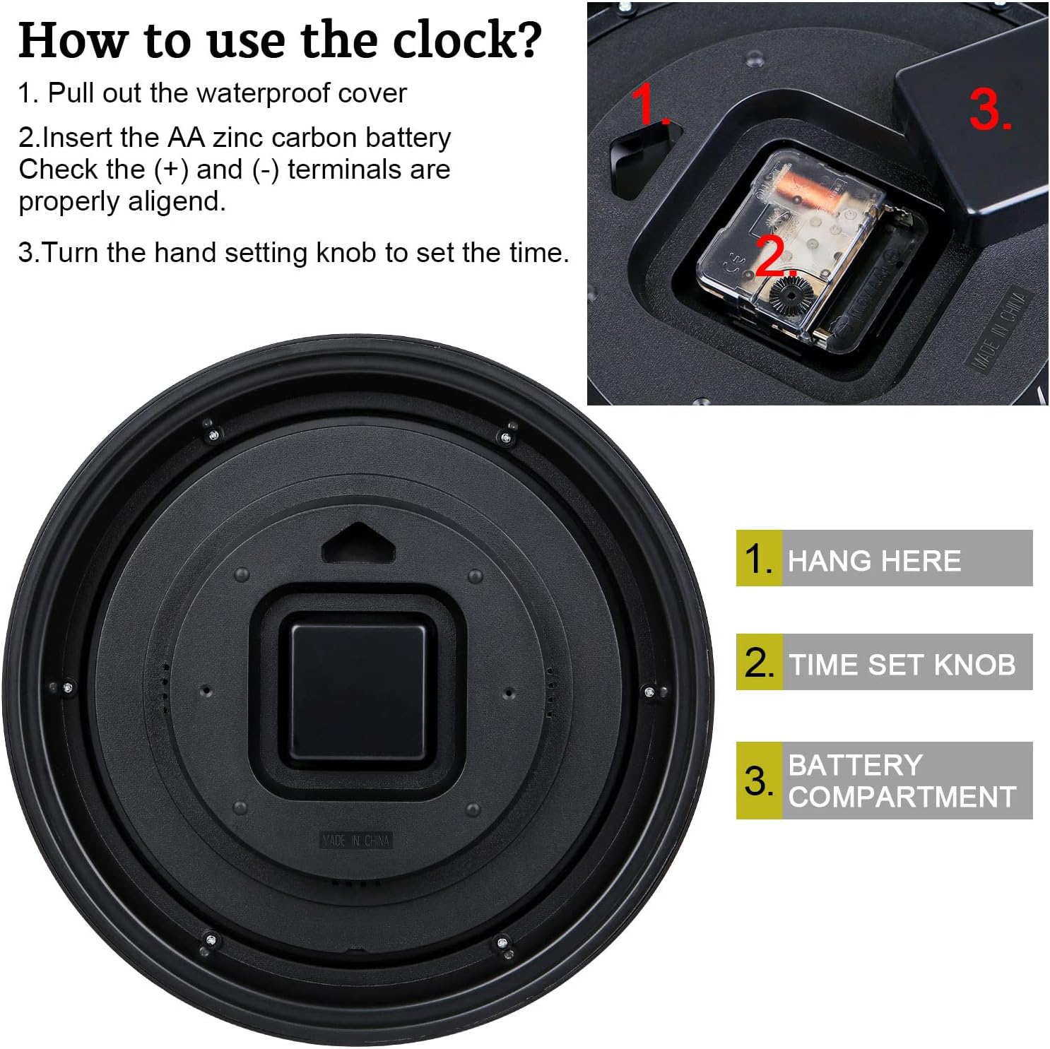 Reloj de pared retro impermeable de 12 pulgadas para interiores y exteriores, con termómetro e higrómetro, funciona con pilas, reloj de pared