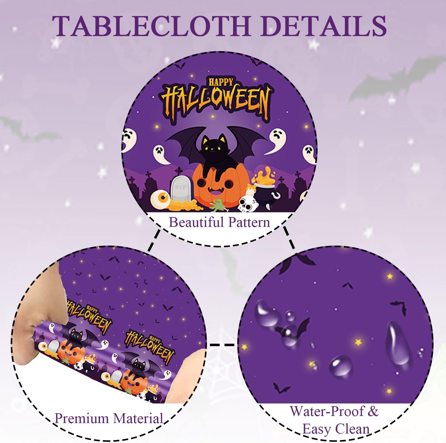 Mantel rectangular de Halloween, paquete de 2 manteles desechables de Halloween de 54 x 108 pulgadas, para niños, tela de araña y patrón de