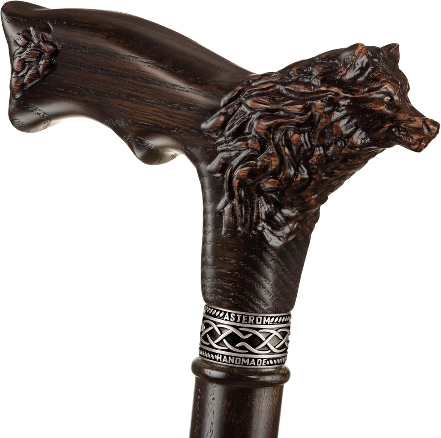 Bastón tallado fresco para hombres y mujeres – Wolf Fenrir – Elegante bastón de madera para hombre – Bastón único