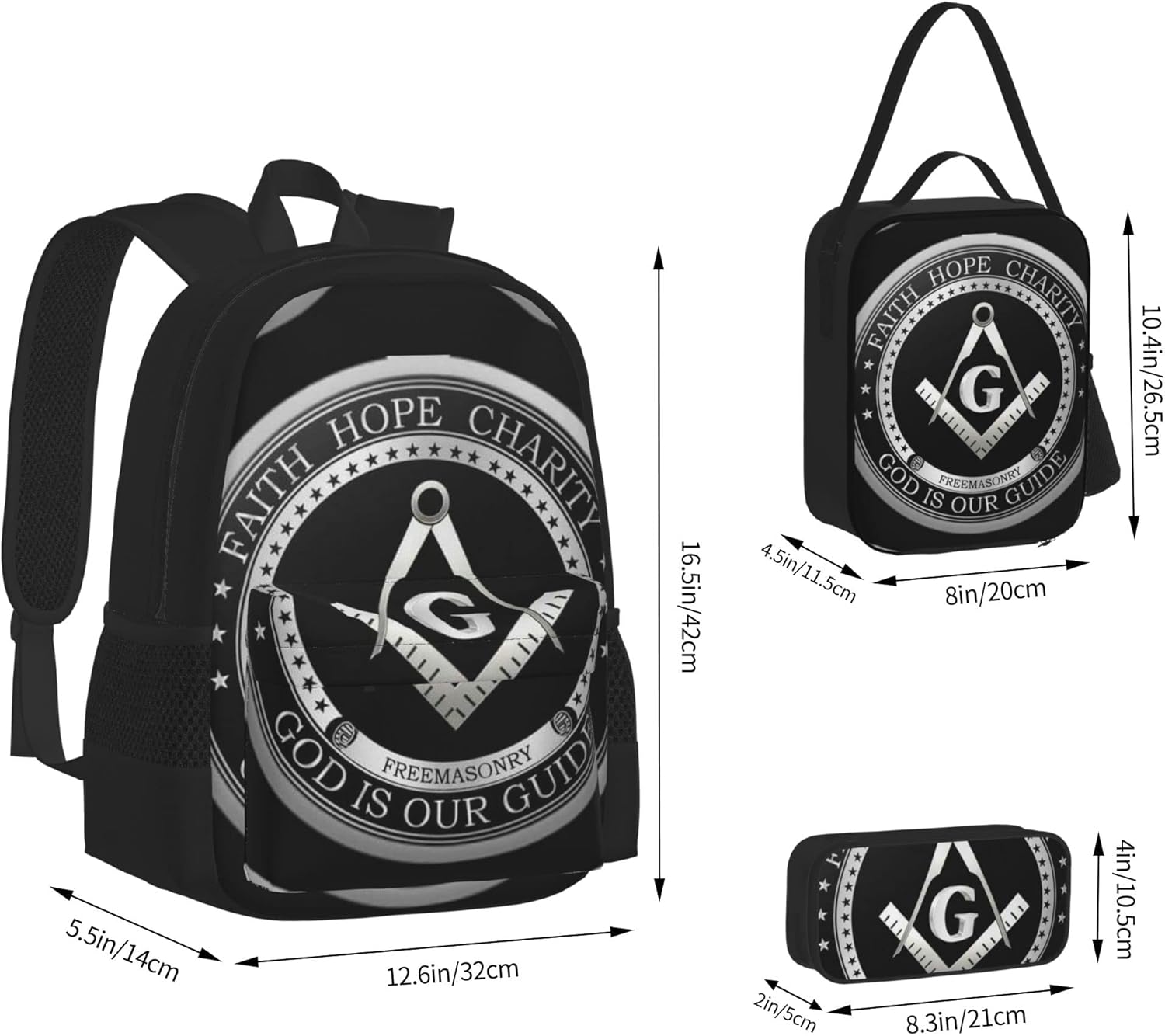 Juego de mochila de 3 piezas para niños y niñas (bolsa escolar + estuche + combinación de bolsa de almuerzo), Negro -, Mochila, viaje