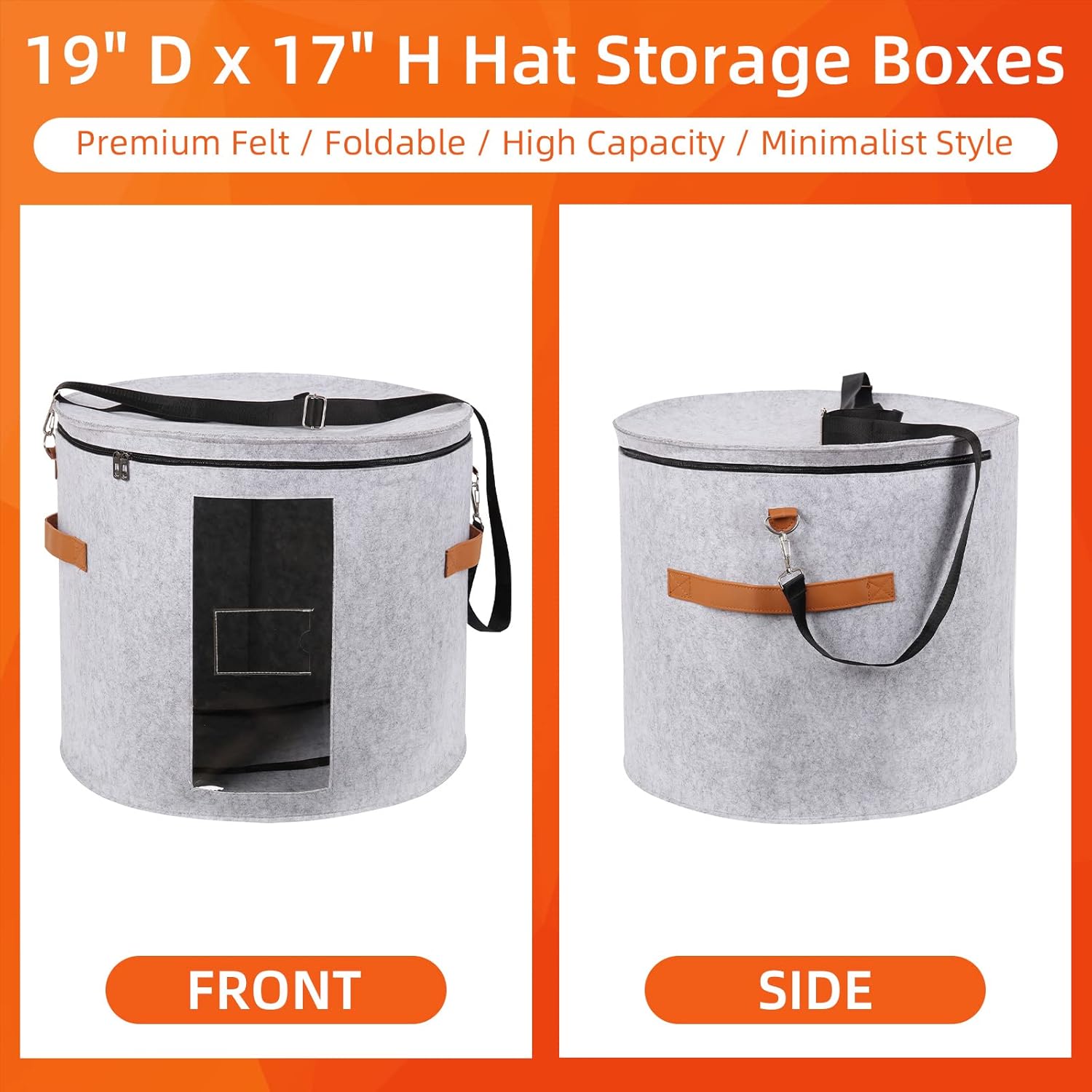 Ohiyoo Cajas grandes para sombreros de ala ancha, caja de almacenamiento grande para sombreros de 19 pulgadas de profundidad x 17 pulgadas de alto,