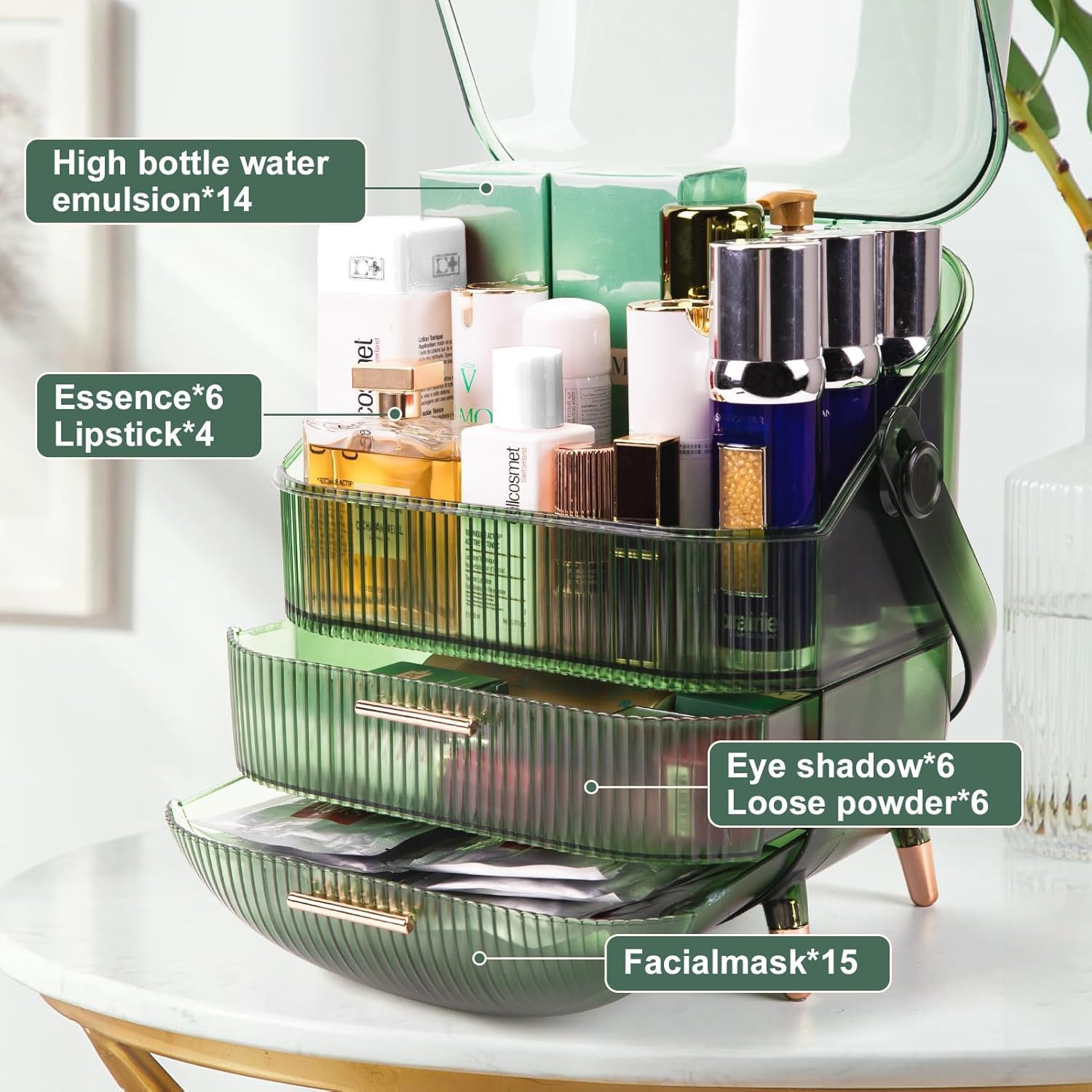 Organizador de maquillaje y almacenamiento, organizador de maquillaje con soporte para brochas para tocador, organizadores de cosméticos para el