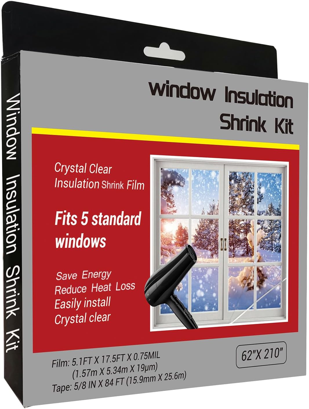 Kit de película aislante para ventana para mantener el frío afuera Kit aislante de película retráctil (5 ventanas)