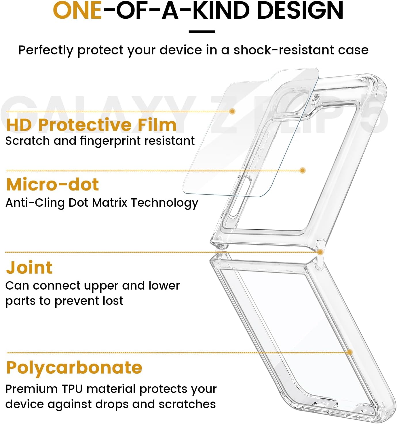 VEGO Funda para Samsung Galaxy Z Flip 5 con protector de pantalla, TPU transparente antiamarilleo, ultradelgada, resistente al desgaste, pintura en