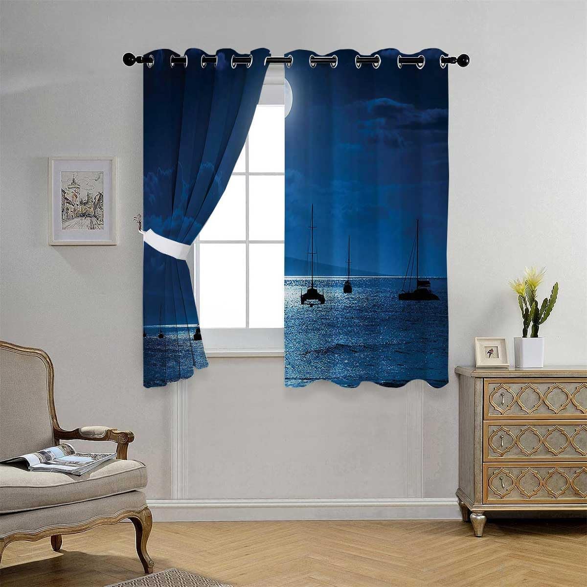 YANFENQI Curtains for Bedroom Short Ocean Decor Grommet Short Curtains for Sliding Door Cortinas para Ventanas De Cuarto 63Inch Width by 80Inch