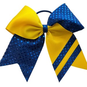 Nuevo “CONFETTI STRIPES Royal Blue Yellow Gold” Arco de animación Cola de caballo 7 pulgadas Niñas Lazos para el pelo de las niñas Porristas Nuevo “CONFETTI STRIPES Royal Blue Yellow Gold” Arco de animación Cola de caballo 7 pulgadas Niñas Lazos para el pelo de las niñas Porristas