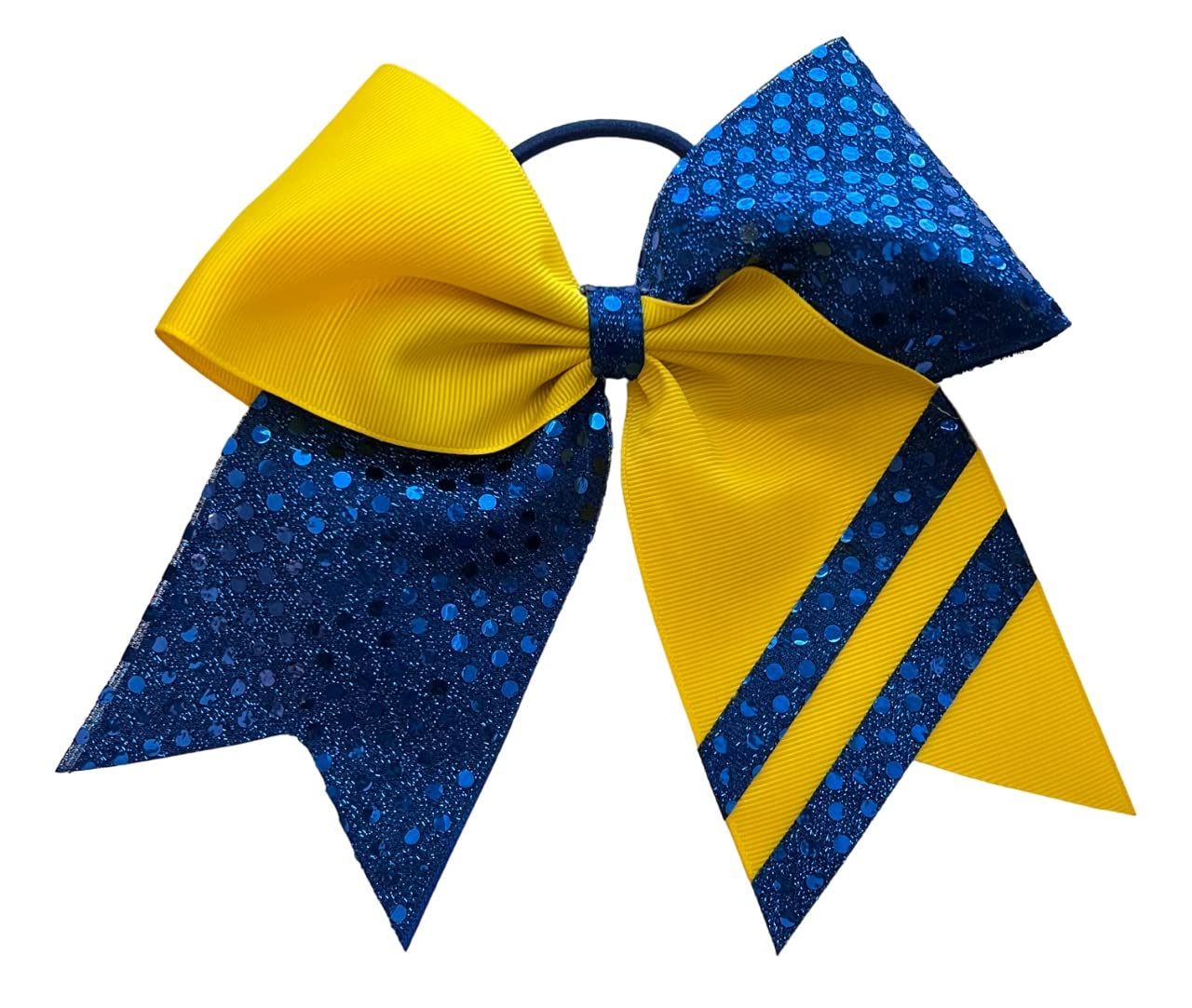 Nuevo “CONFETTI STRIPES Royal Blue Yellow Gold” Arco de animación Cola de caballo 7 pulgadas Niñas Lazos para el pelo de las niñas Porristas