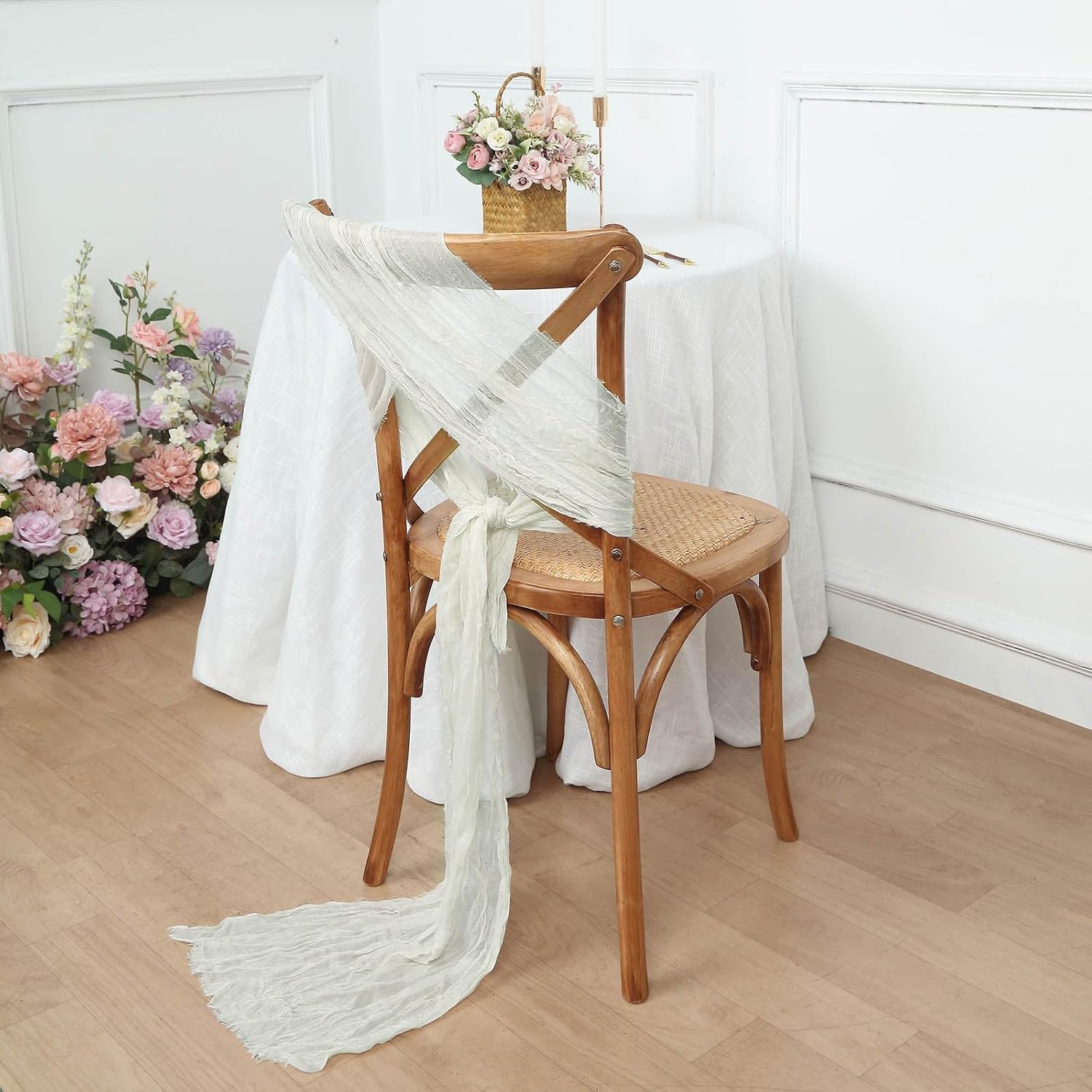 Efavormart – Paquete de 5 bandas para silla de gasa color marfil, 16 x 88 pulgadas