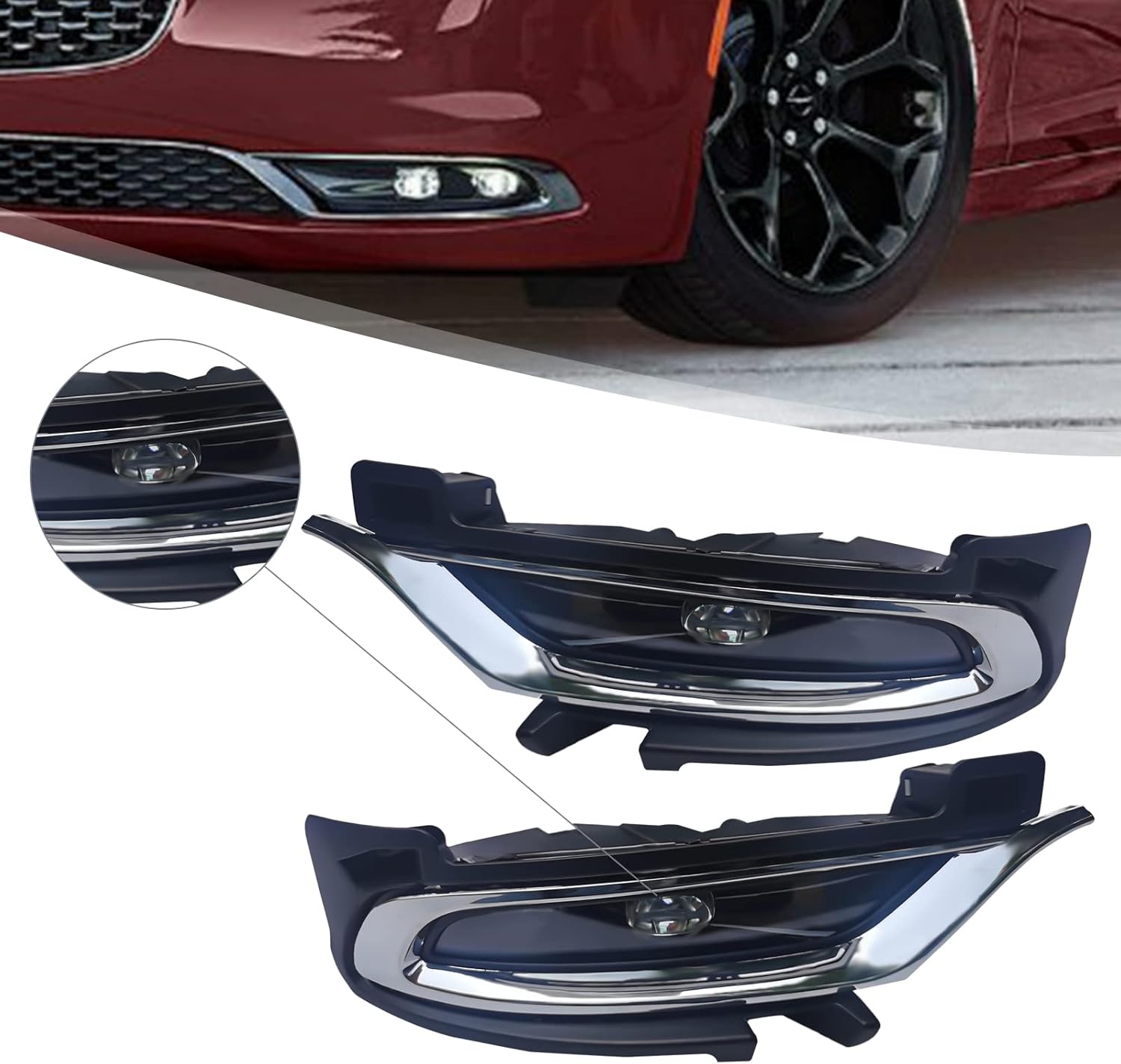 Par de luces antiniebla LED cromadas para conductor y pasajero con interruptor para Chrysler 300 2015-2021