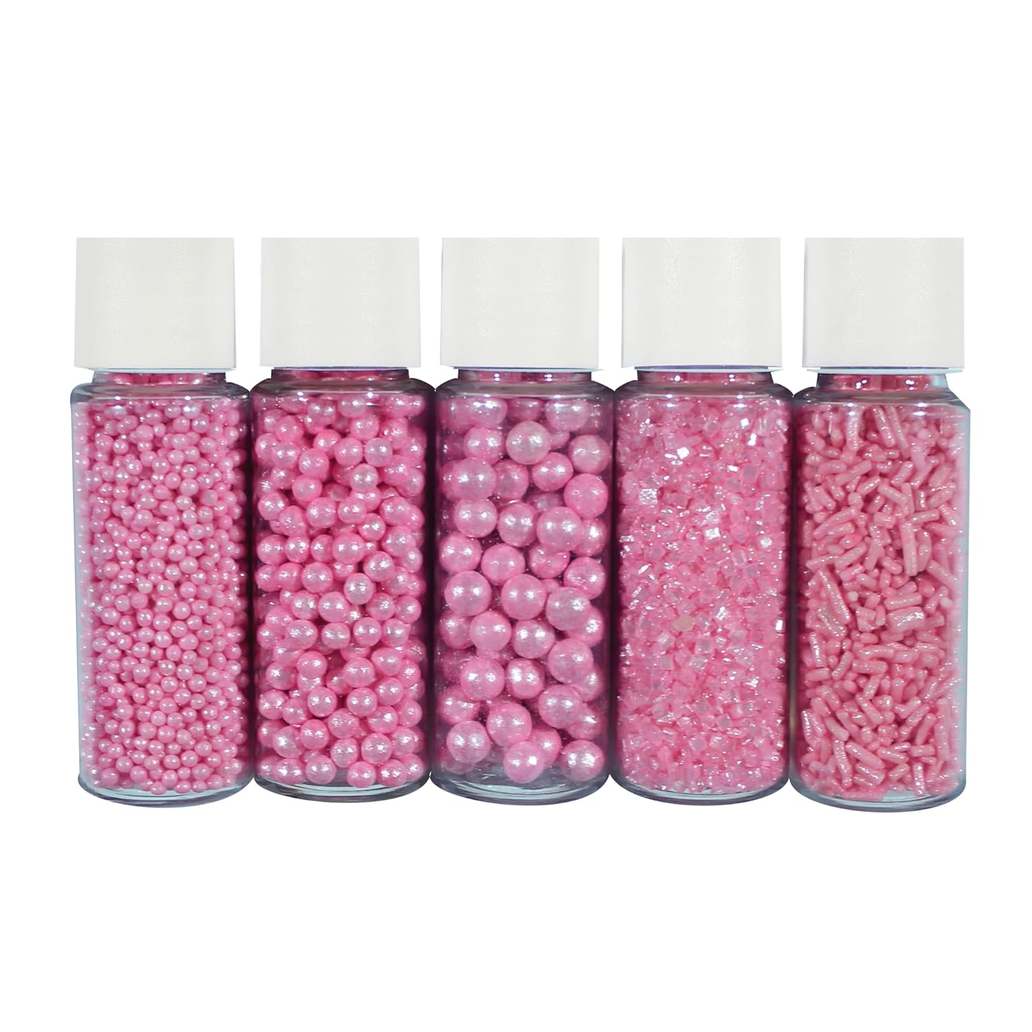 Sprinkles – Confect – Gránulos para decoración de pasteles y cupcakes, paquete surtido de 5 gránulos rosados para baby shower, mezcla de grageas,