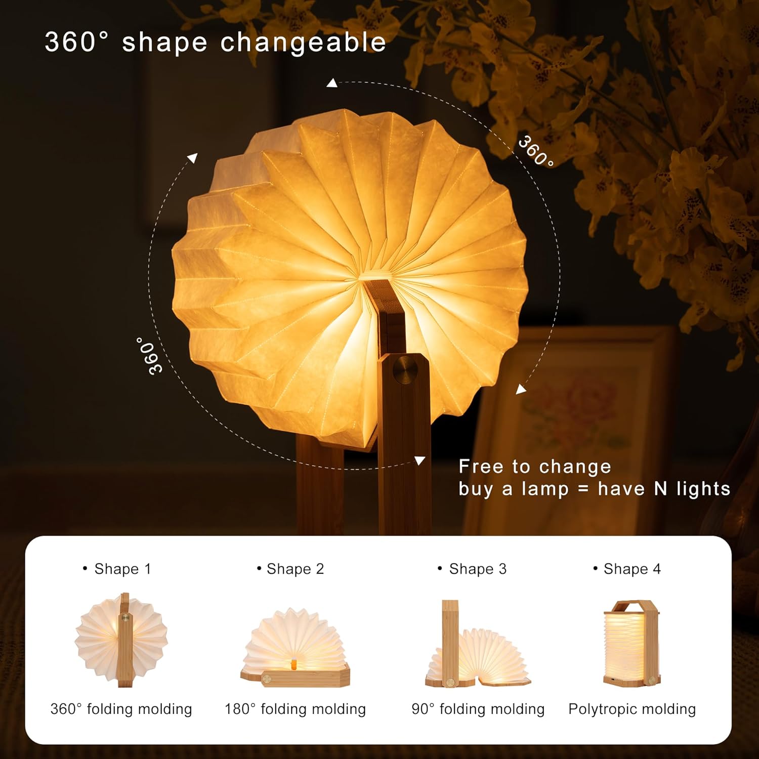 Lámpara de mano, lámpara de ambiente, lámpara portátil de papel plegable, luz nocturna, luces de libro, lámpara de campamento, luces LED para