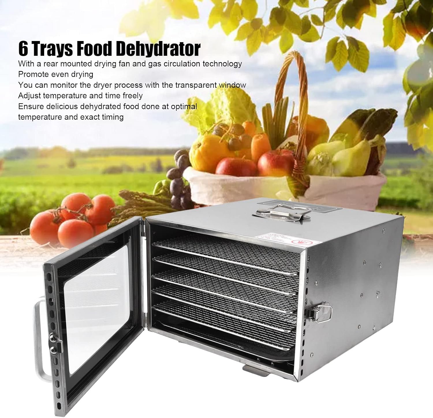 Máquina secadora deshidratadora de alimentos, 6 capas de temperatura ajustable, secador de frutas de carne seca, para verduras, cecina, especias,