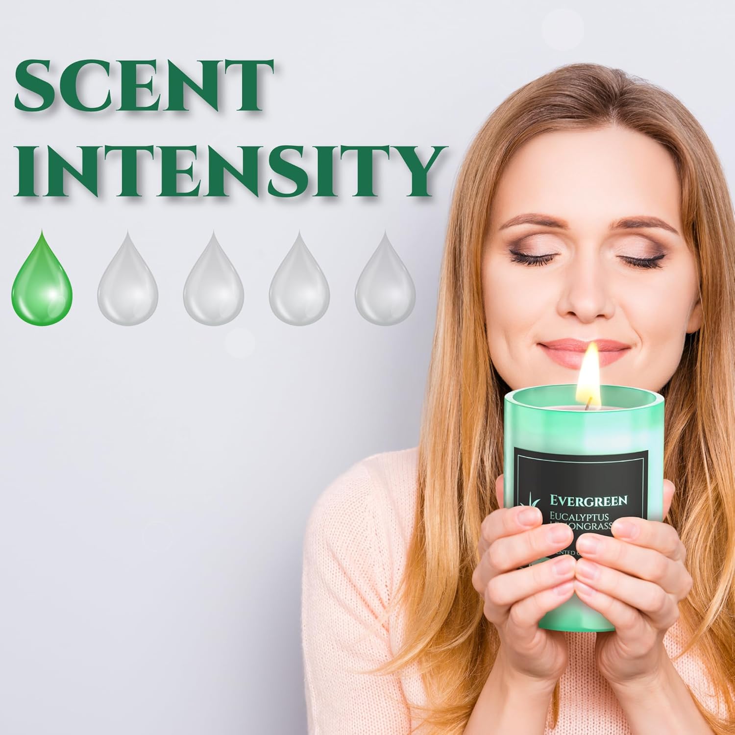 Evergreen – Vela perfumada de citronela y eucalipto, vela perfumada para aliviar la ansiedad y el estrés, tiempo de combustión de 60 horas,