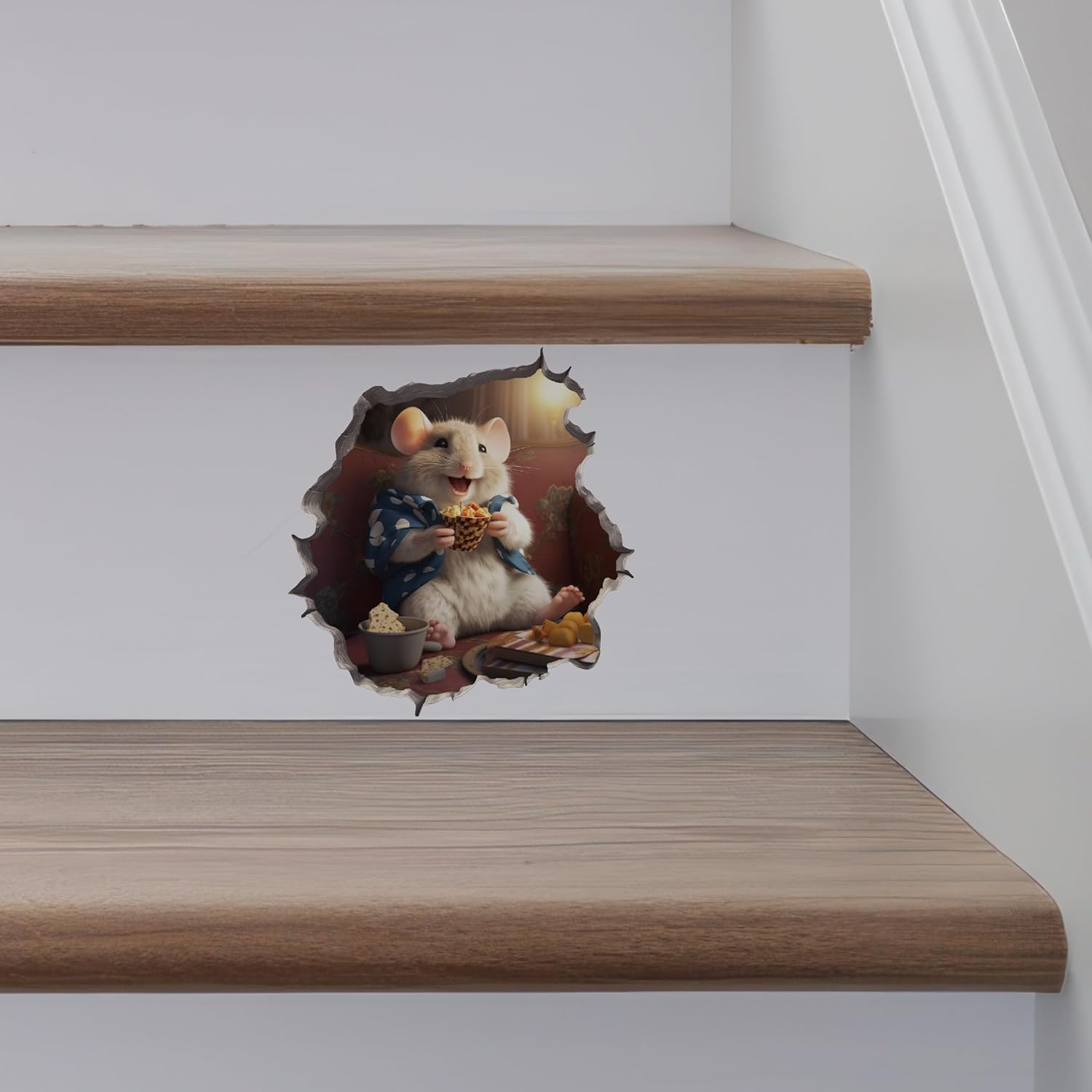 Calcomanía de pared 3D con agujero de ratón, diseño de papa, ratón