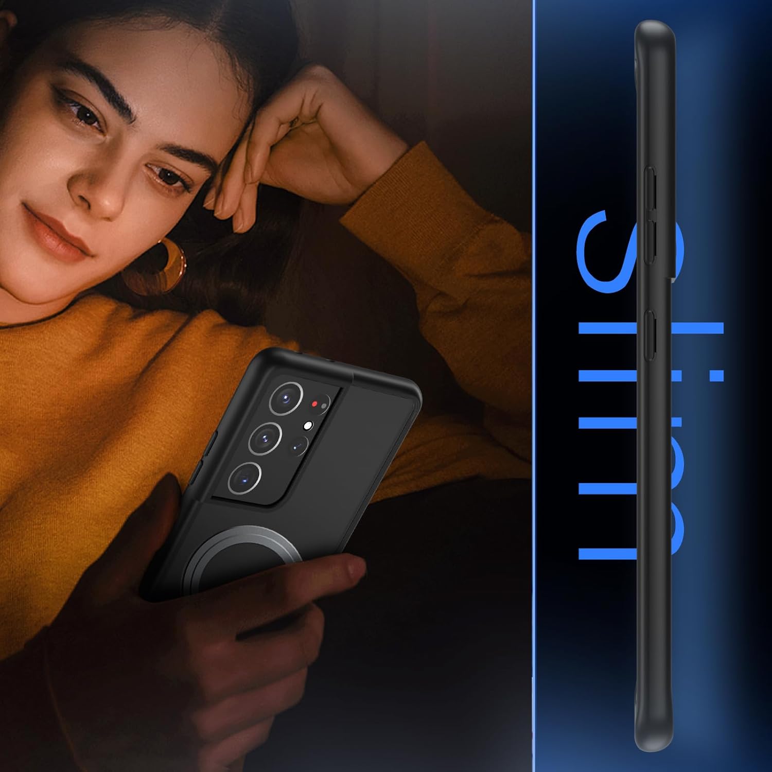 HikerClub Funda magnética para Galaxy S21 Ultra 5G, compatible con cargador inalámbrico Mag Safe, translúcido esmerilado mate, ajuste delgado, funda