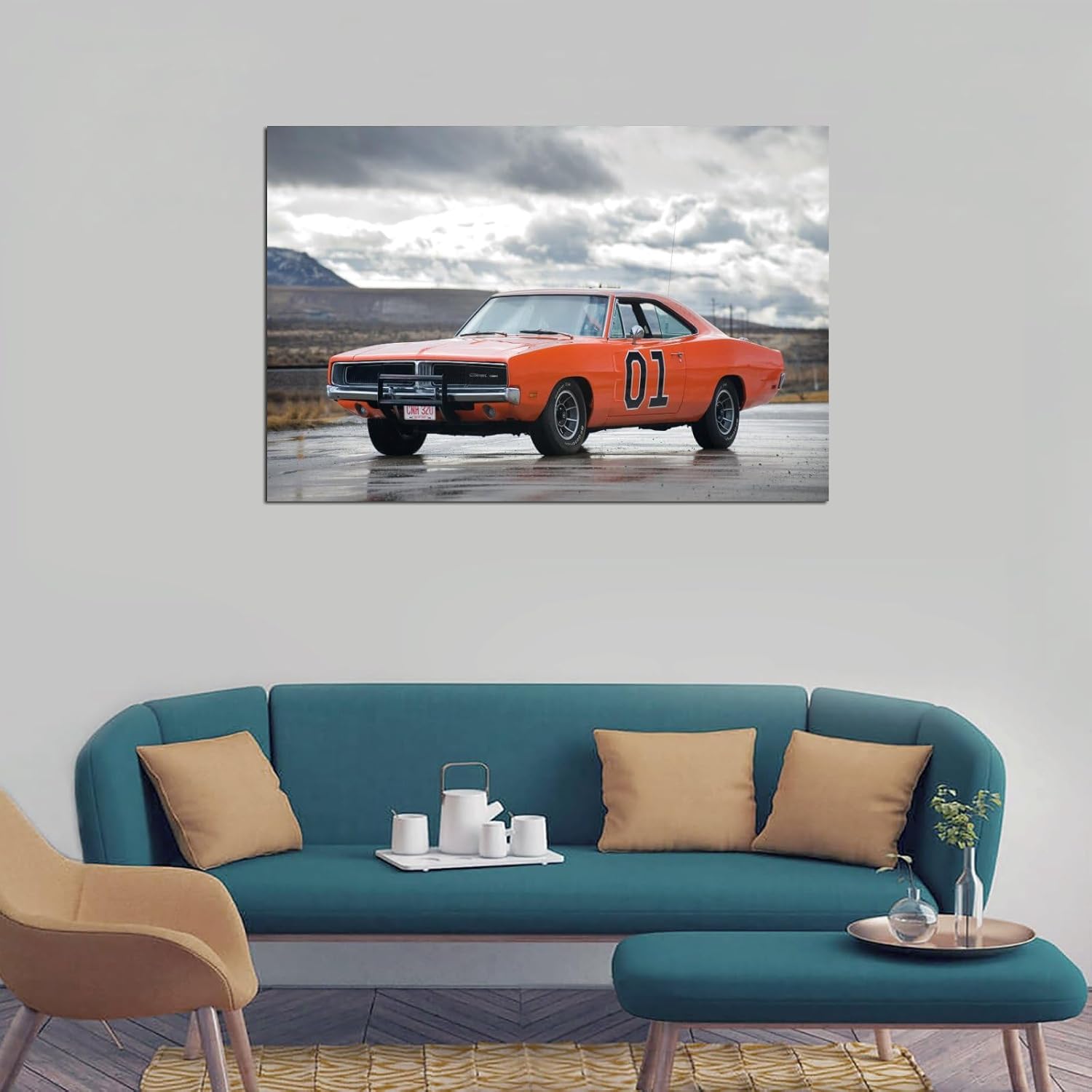 Carros Dodge Charger General Lee Póster Pintura Decorativa Lienzo Arte de Pared Póster de Sala de Estar Dormitorio Pintura 16 x 24 pulgadas
