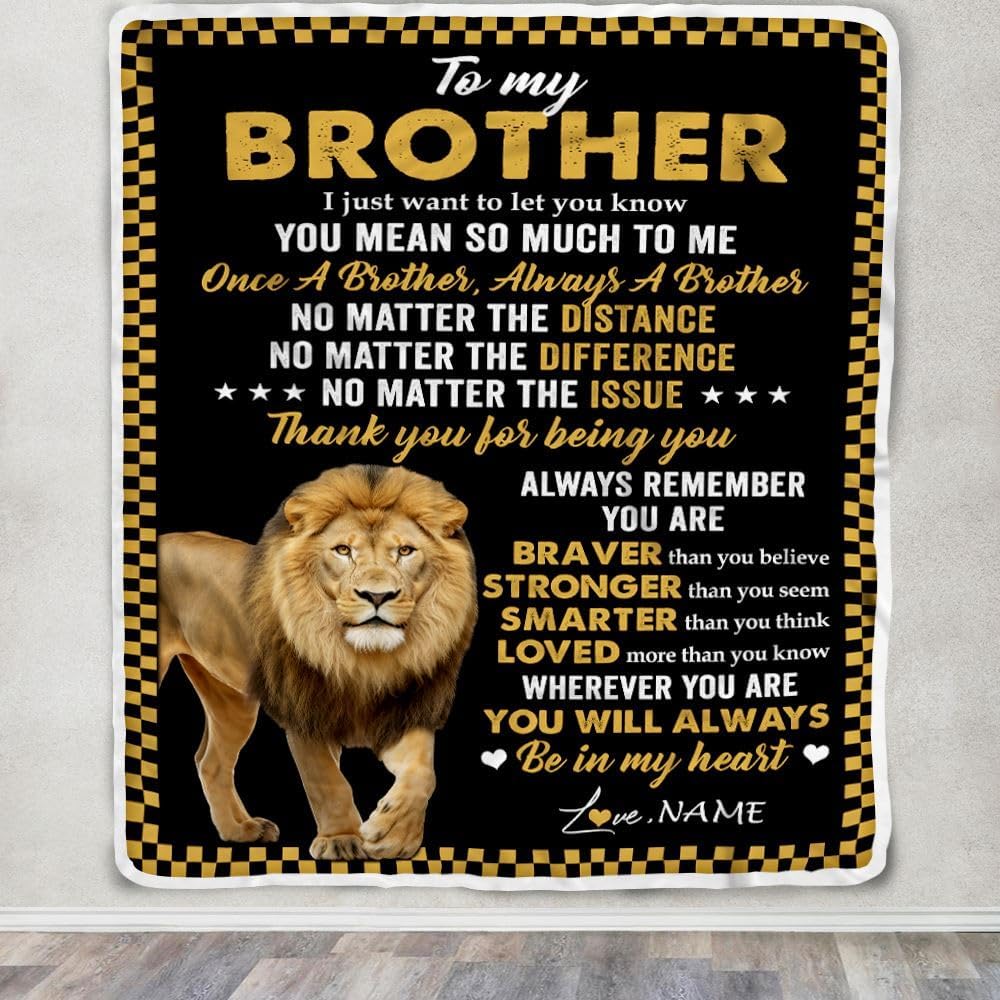 Manta personalizada con texto en inglés To My Brother, de Sister Lion Always A Brother, para hombres, para cumpleaños, graduación, Navidad, regalo