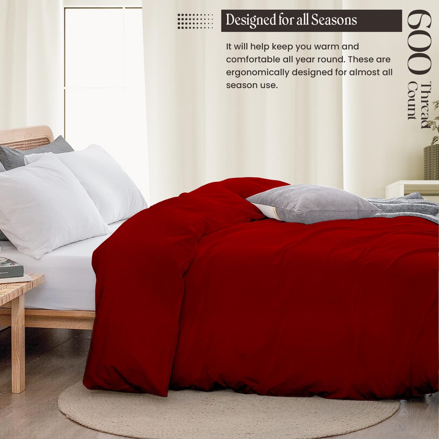 SGI bedding Lujoso juego de funda de edredón de 600 hilos, color rojo sangre, funda de edredón para invierno, ropa de cama de algodón egipcio de