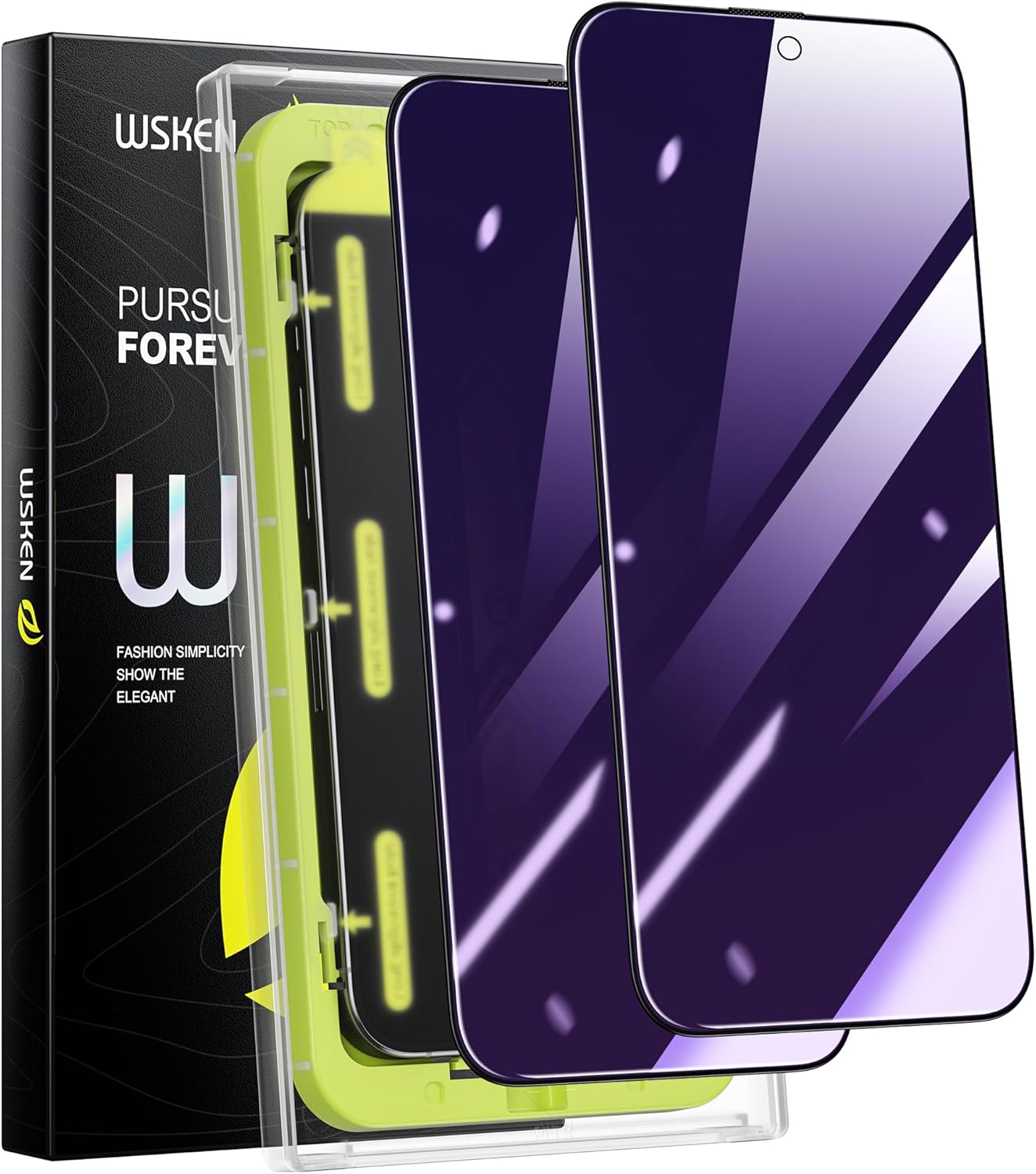 WSKEN Protector de pantalla de privacidad para iPhone 15 Pro, eliminación automática de polvo 28 grados anti espía antiluz azul 2.5D cobertura