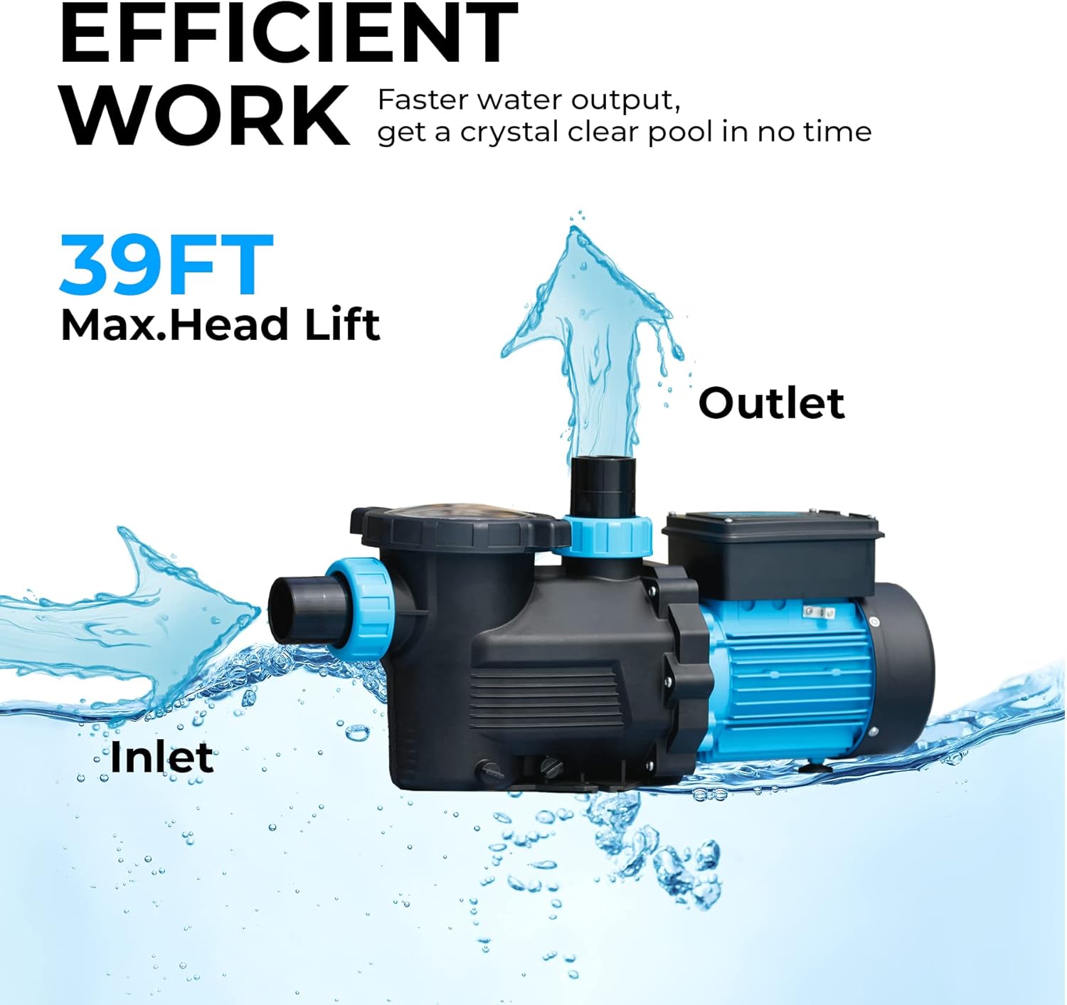 Bomba de piscina de 34 HP de doble velocidad, 4700 GPH de dos velocidades, bombas de piscina autocebantes de velocidad variable con cesta de filtro