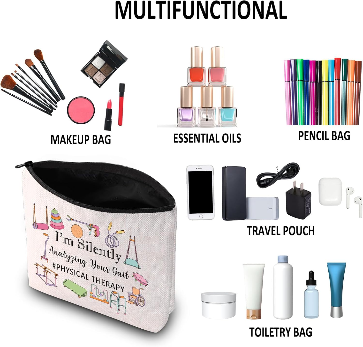 G2TUP Regalo de terapia física I’m Silently Analyzing Your Gait Makeup Bag Physical Therapist Cosmetic Bag Physical Therapy Graduation Gift, Estoy