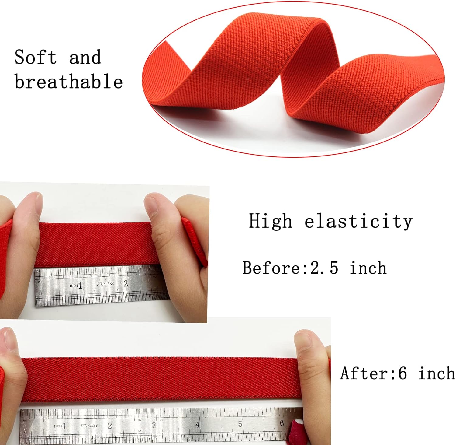 Dortrue Banda elástica de costura negra de 1 pulgada y 10 yardas, carrete elástico de alta elasticidad para coser pantalones de cintura, correas,