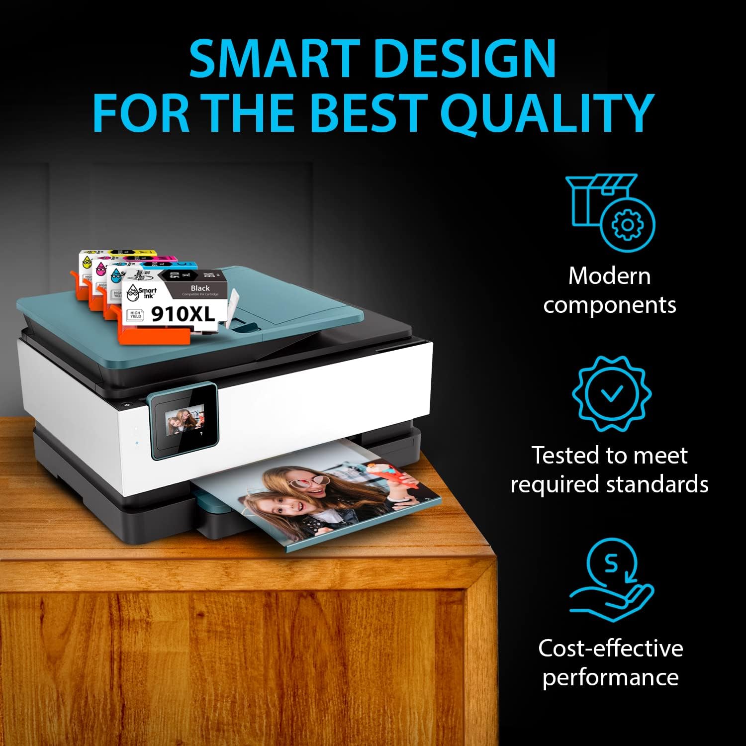 Smart Ink Cartucho de tinta de repuesto compatible para HP 910XL 910 XL (negro XL y CMY XL 4 combo Pack) para usar con Officejet Pro 8025 8020 8028