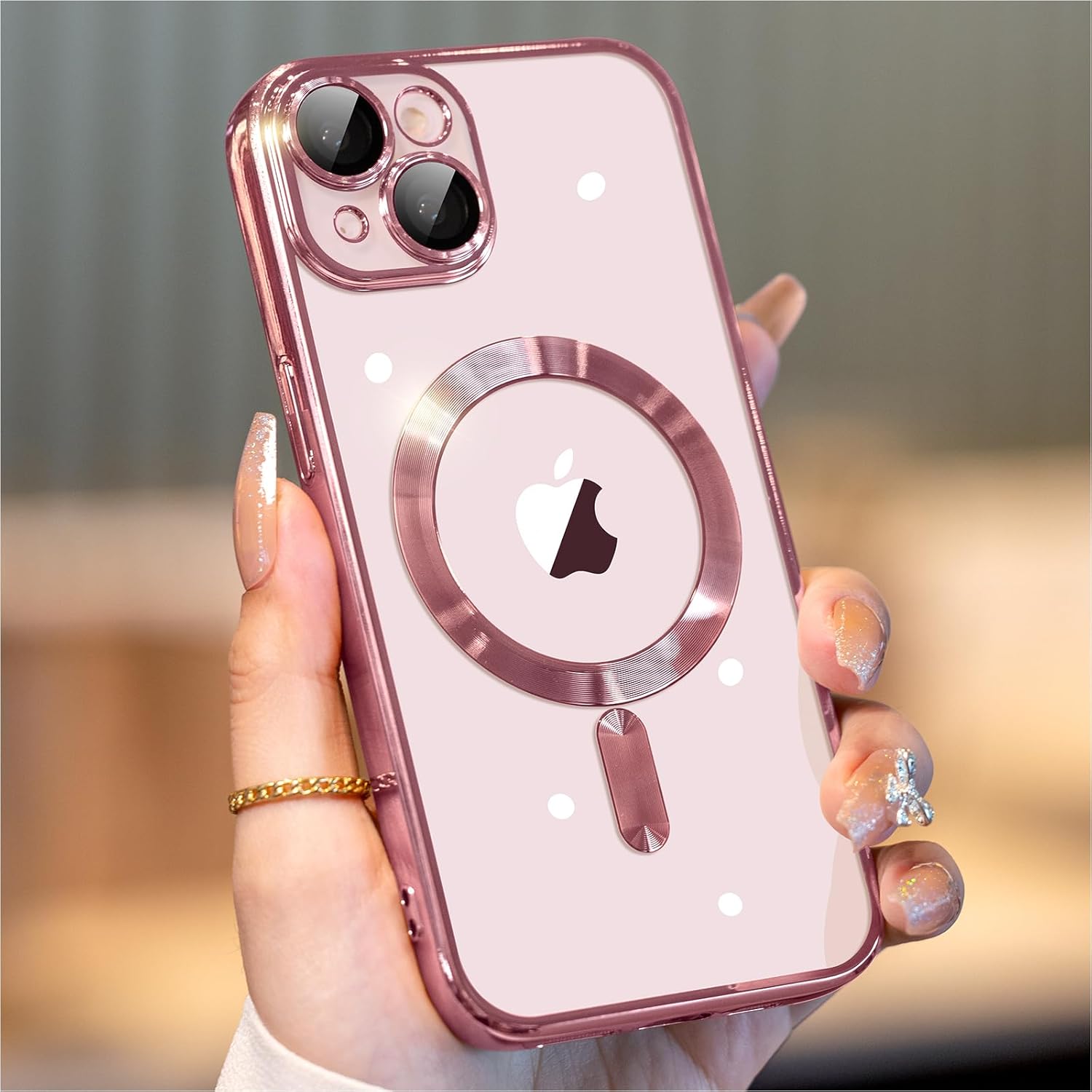 Funda para iPhone 15 con protector de lente de cámara integrado, compatible con MagSafe, exterior original del teléfono, transparente y elegante