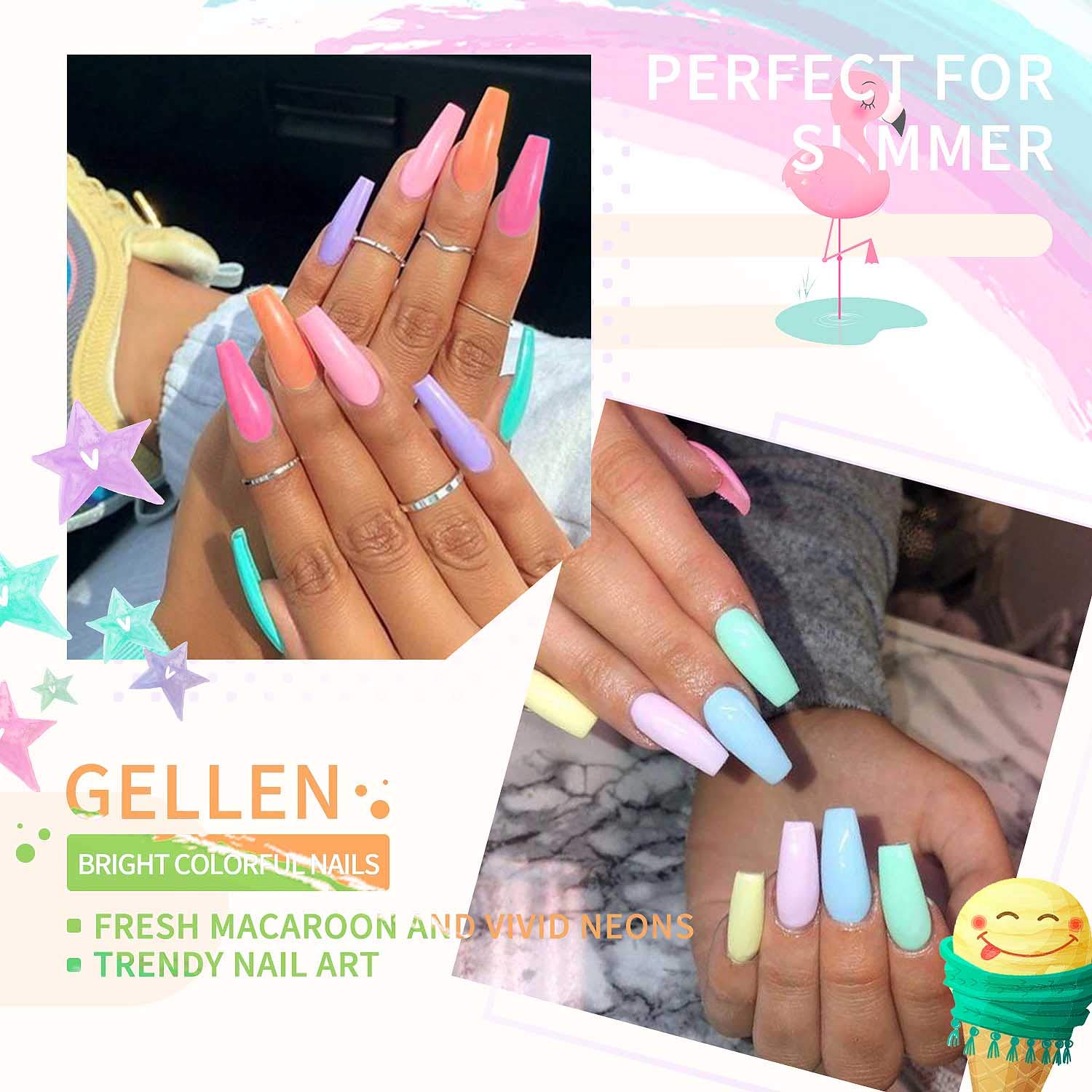 Gellen Kit de esmalte de uñas de gel, juego de 16 esmaltes de uñas de caramelo arcoíris con capa base superior, esmalte de gel rosa intenso