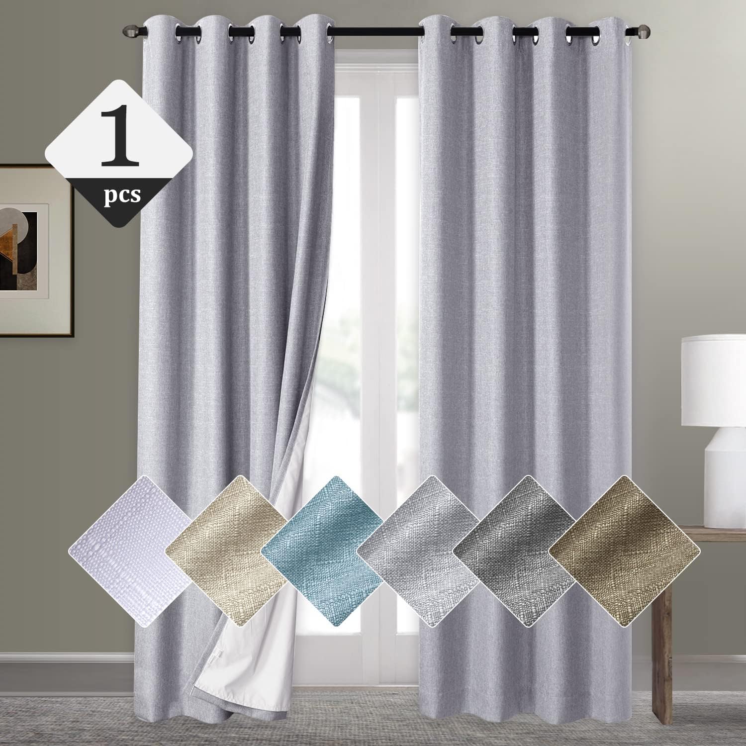 100% Blackout Shield Cortinas de lino para oscurecer la habitación, cortinas para puerta lateral, extra anchas con aislamiento térmico, cortinas