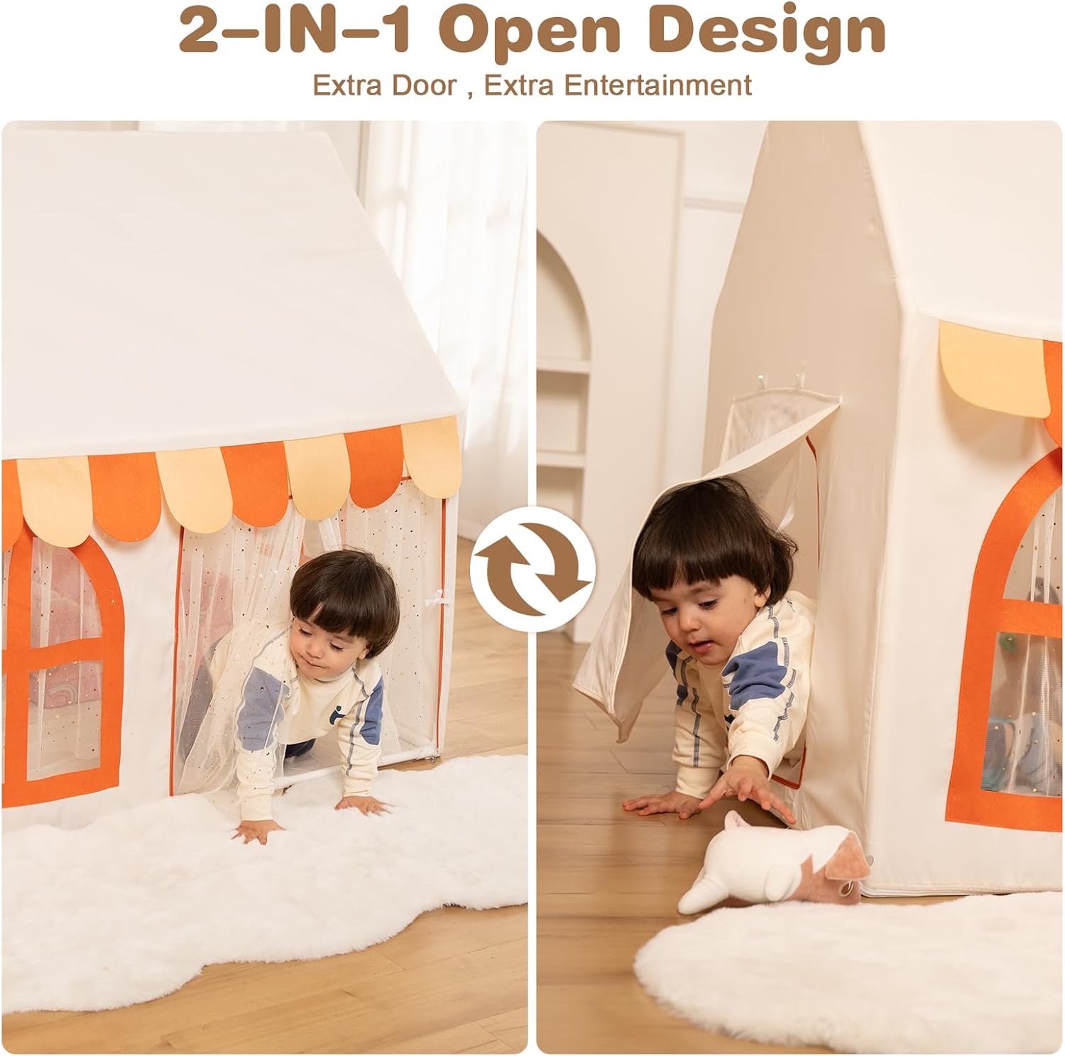 Tienda de campaña para niños, acogedora casa de juegos para niños, casa de juegos para interiores y exteriores con 2 puertas y 3 ventanas, tienda de