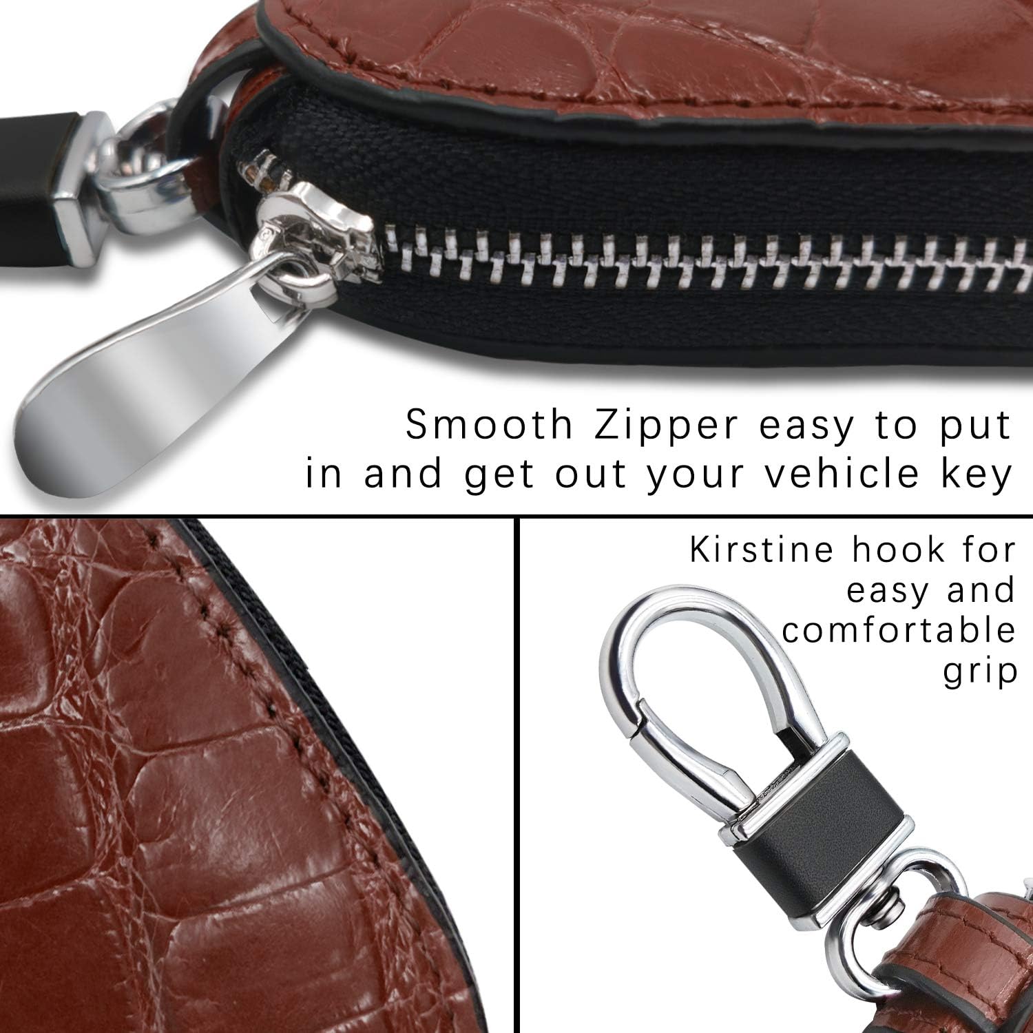 Funda para llaves de automóvil, diseño de cocodrilo, bolsa universal de cuero de grano superior, con gancho de metal para llavero
