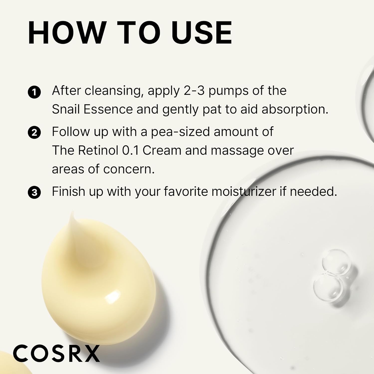 COSRX Juego de iniciación de Glass Skin para principiantes, Advanced Snail 96 Mucin Power Essence (3.38 onzas líquidas x 2) y Retinol 0.1 Cream Mini