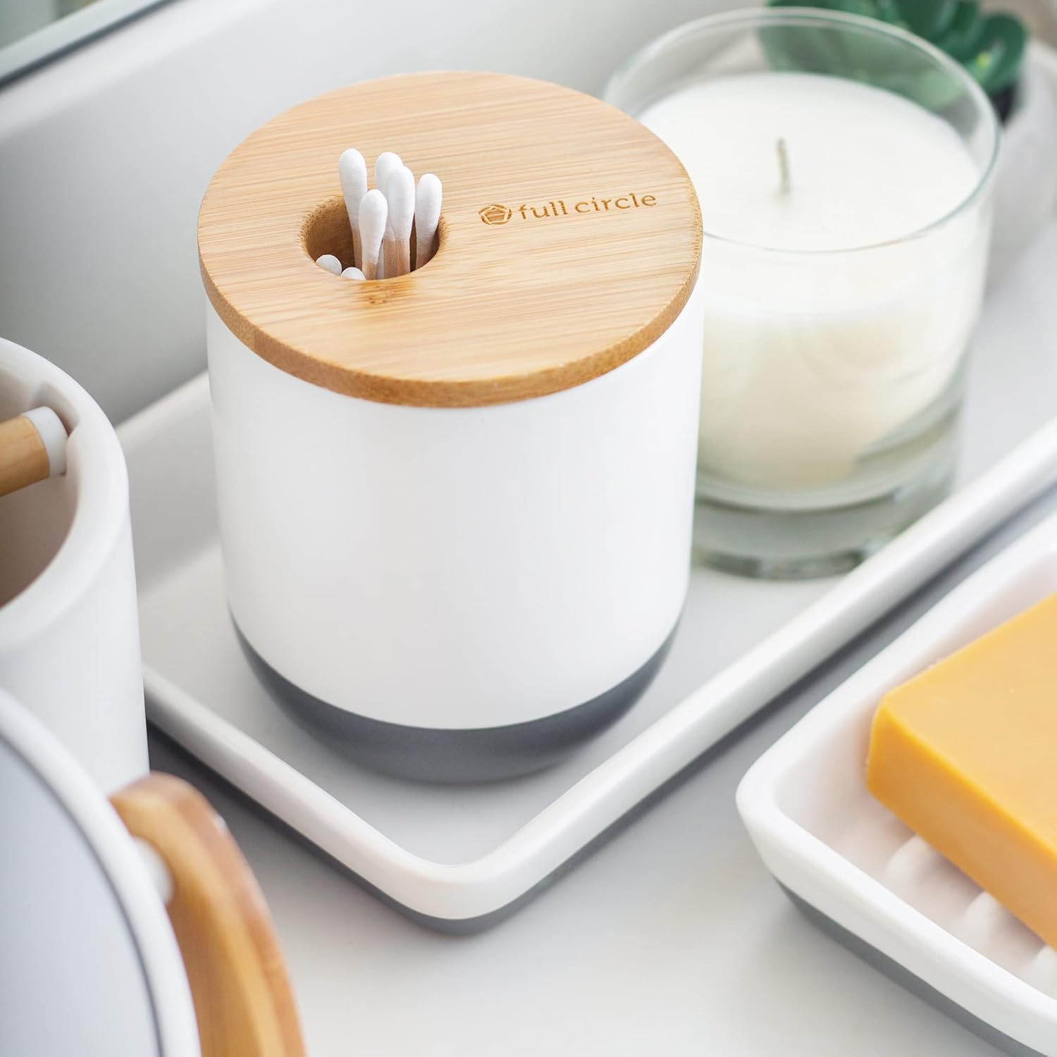 Full Circle Keep, Tray, Love – Bandeja organizadora de cerámica para baño y cocina, color blanco