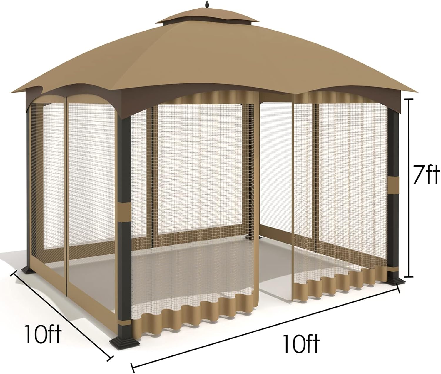 Tanxianzhe 10'x10' Gazebo Replacement Mosquito Netting 4-Panel Patio Screen Walls with Zipper (Khaki) - Imagen 3
