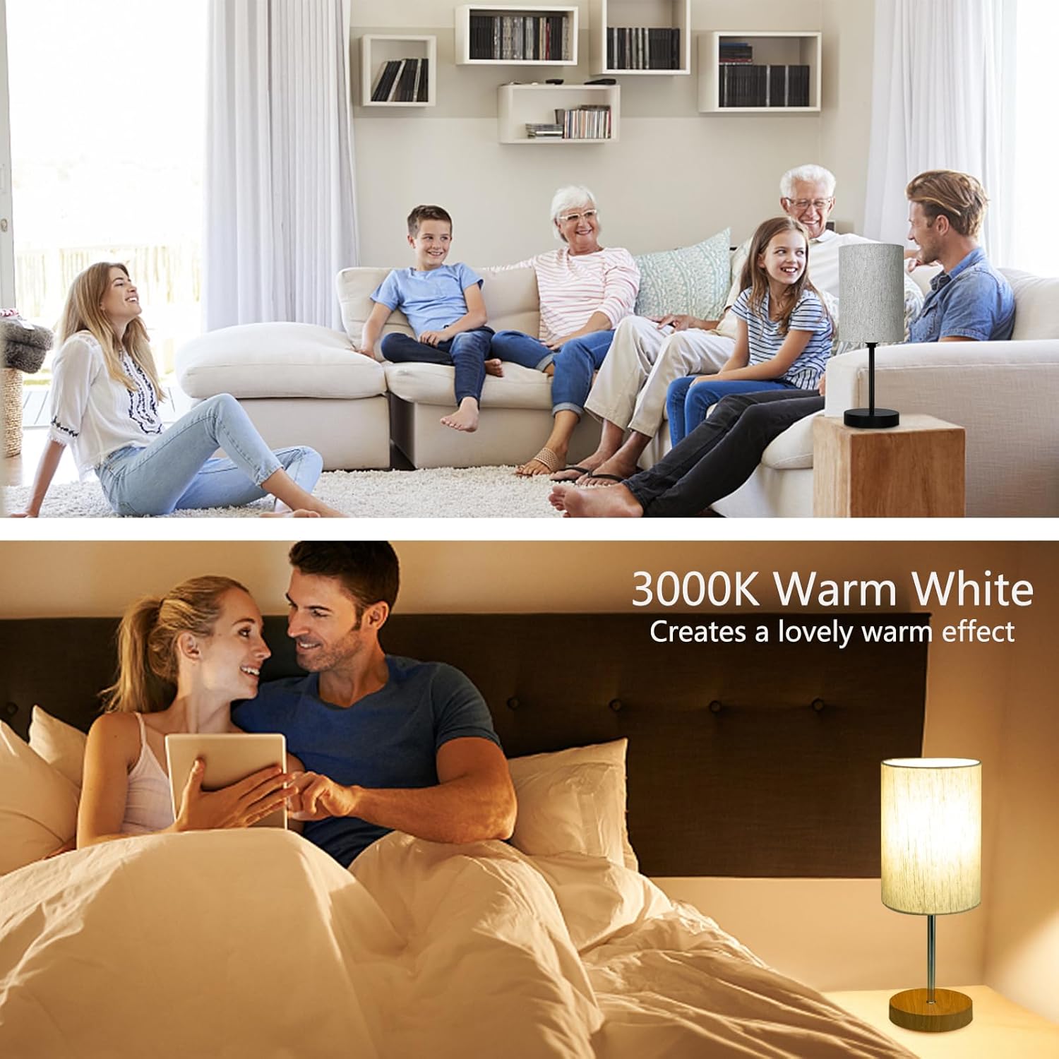 Paquete de 2 lámparas de mesa pequeñas, lámparas de noche para mesita de noche con interruptor de cable, lámpara de escritorio moderna minimalista