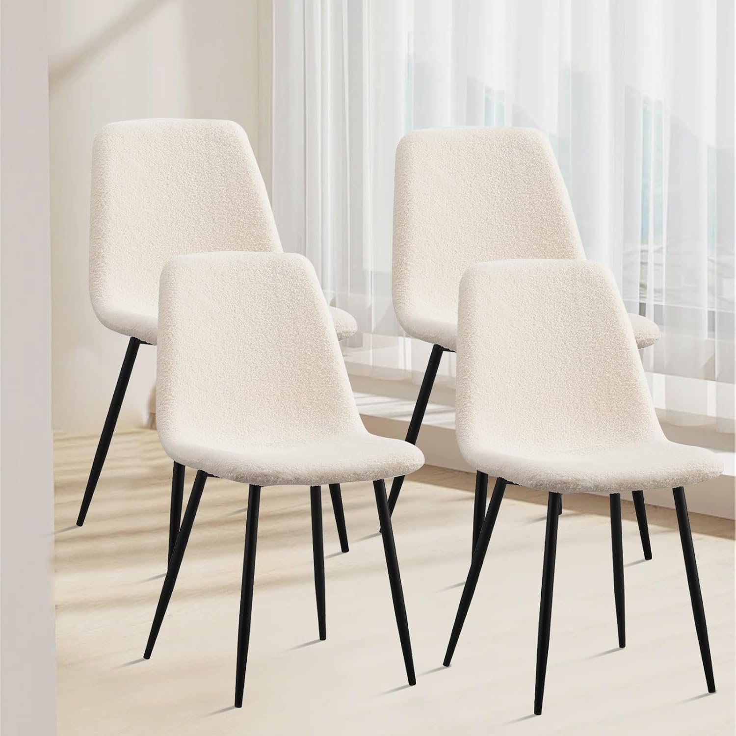 JALOURT Juego de 4 sillas de comedor blancas, sillas de comedor modernas de mediados de siglo, sillas de comedor de cocina, respaldo curvado, silla