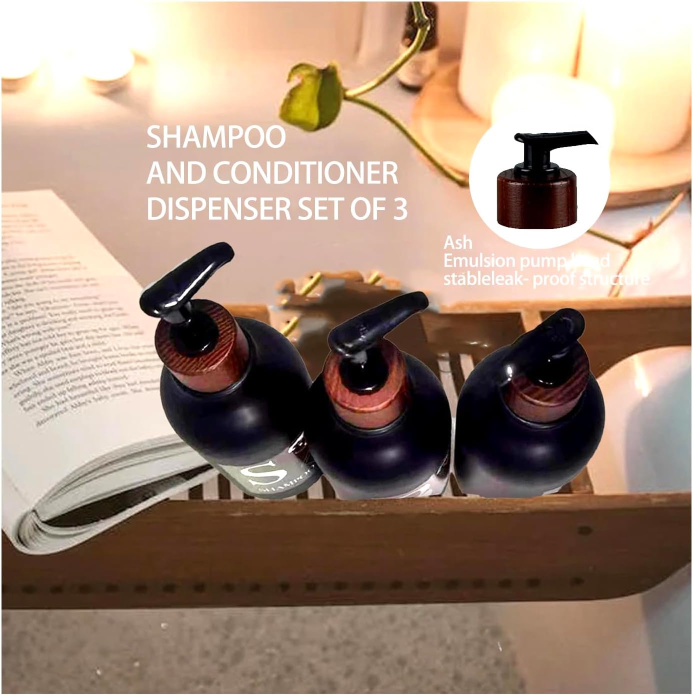 Dispensador de champú, dispensador de champú negro montado en la pared para ducha, dispensadores de champú y acondicionador de 16 onzas, botellas de