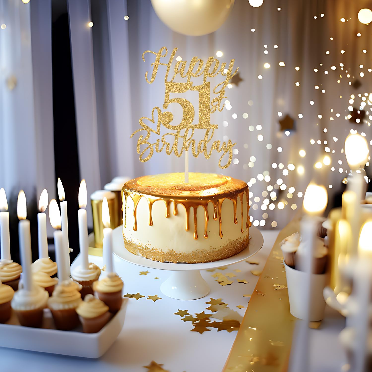 Decoración para pastel de cumpleaños número 51, decoraciones de cumpleaños 51 para mujereshombres, saludos a 51 años, Hello 51, suministros de