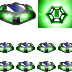 Luces solares verdes para muelle de entrada, 8 paquetes de luces impermeables de 1200 mAh LED de aluminio para exteriores, advertencia de Luces solares verdes para muelle de entrada, 8 paquetes de luces impermeables de 1200 mAh LED de aluminio para exteriores, advertencia de